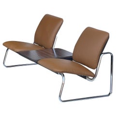 1970s Vintage Steel Case Herman Miller Chocolate Leather Bench & Table