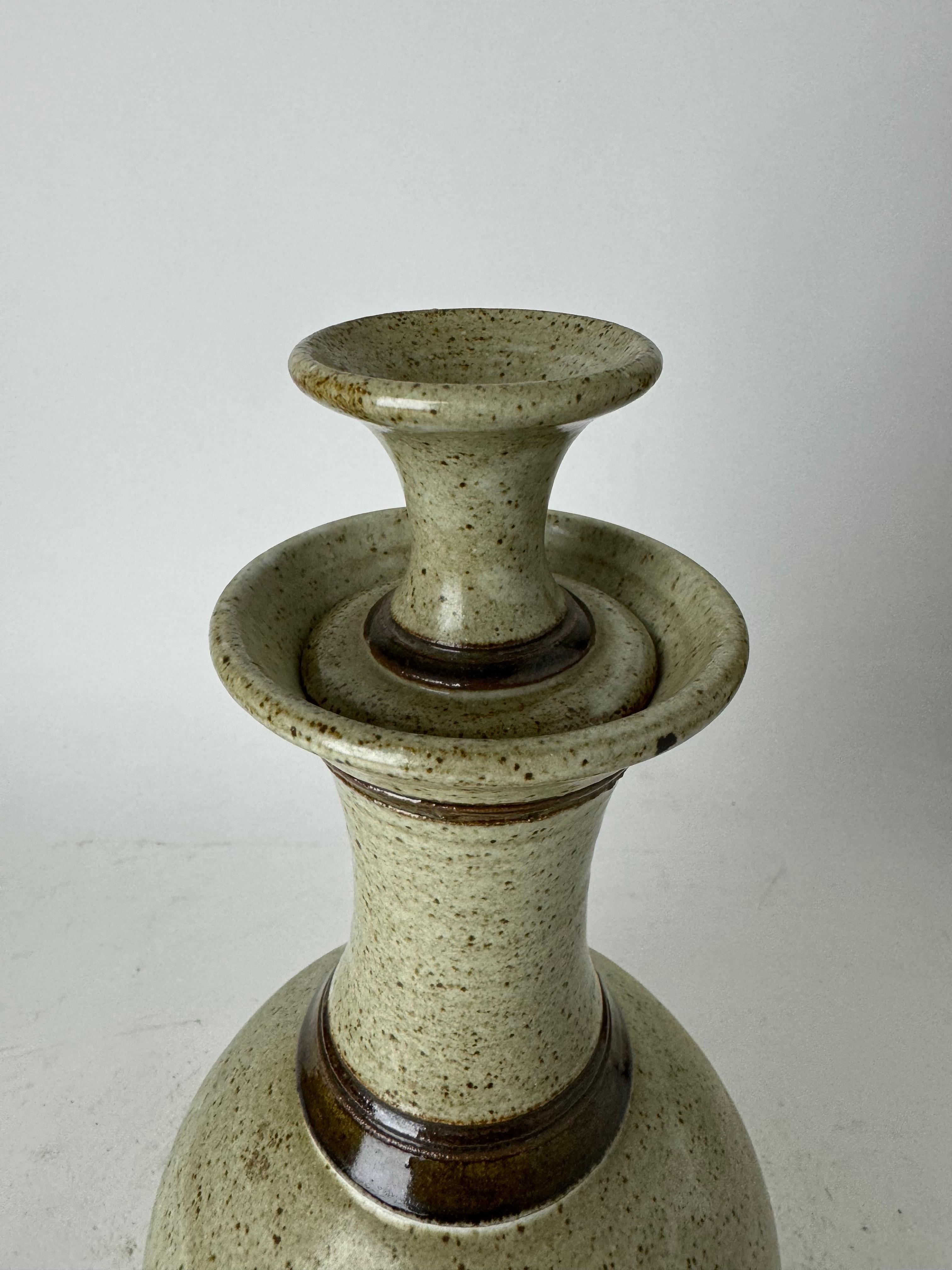 American 1970's Vintage Studio Pottery Stone Wear Bottle With Top For Sale