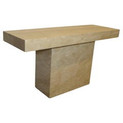 1970s Vintage Stylish Italian Travertine Stone Cube Console Table
