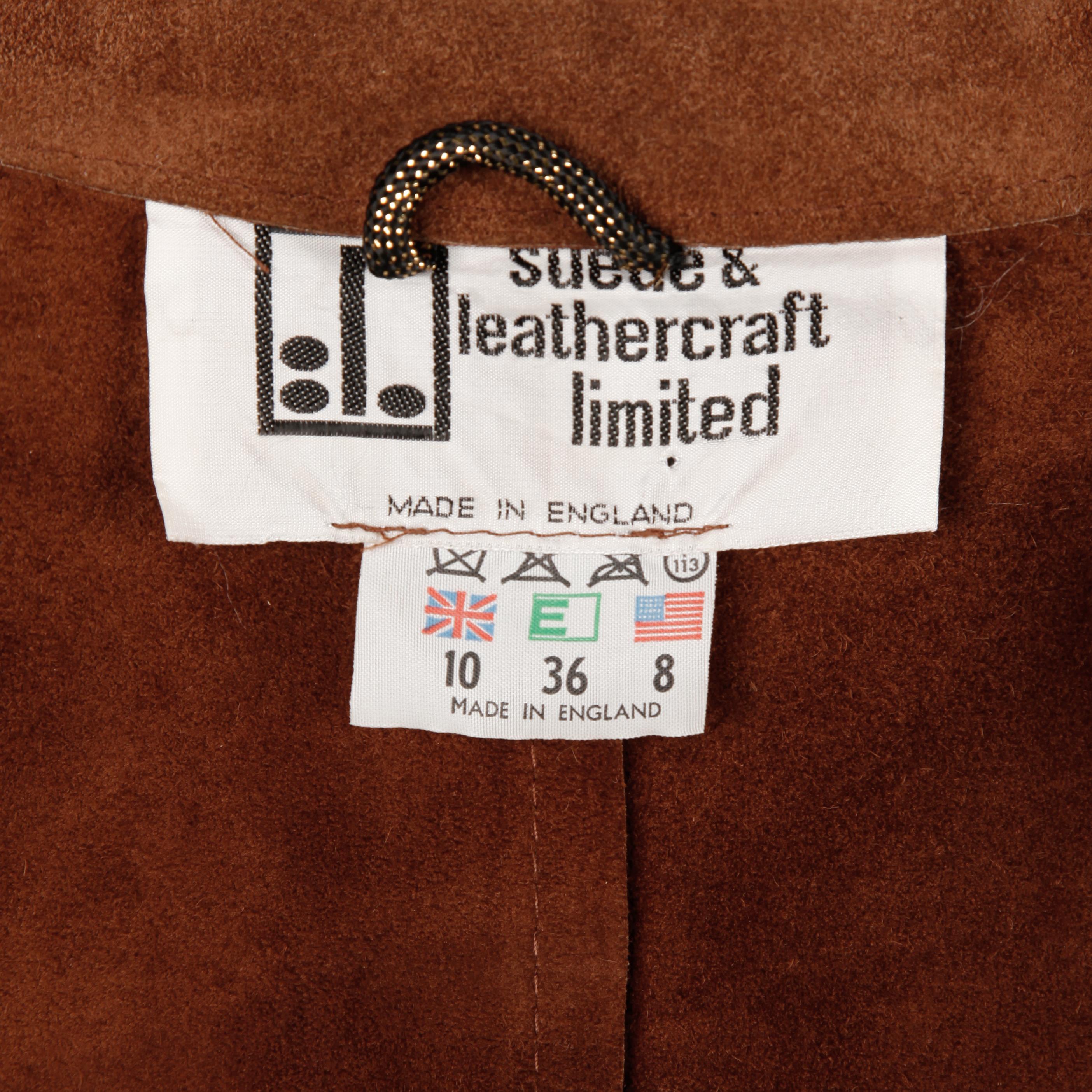 1970s Vintage Suede Leather Jacket + Skirt Ensemble For Sale 2