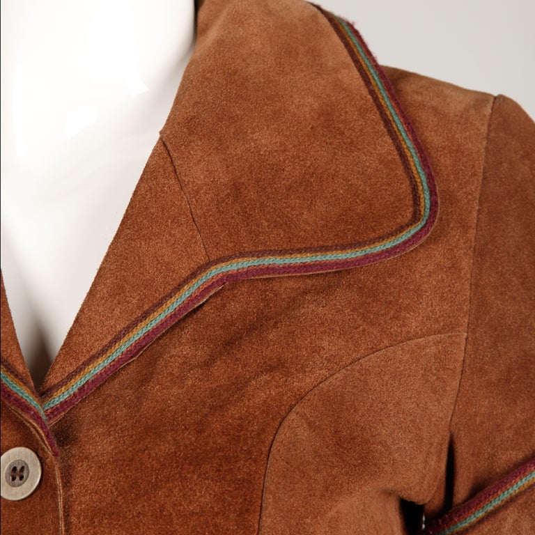 1970s Vintage Suede Leather Jacket + Skirt Ensemble For Sale 3