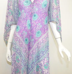 1970's Vintage Sultana by Adini Printed Boho Indian Caftan Dress