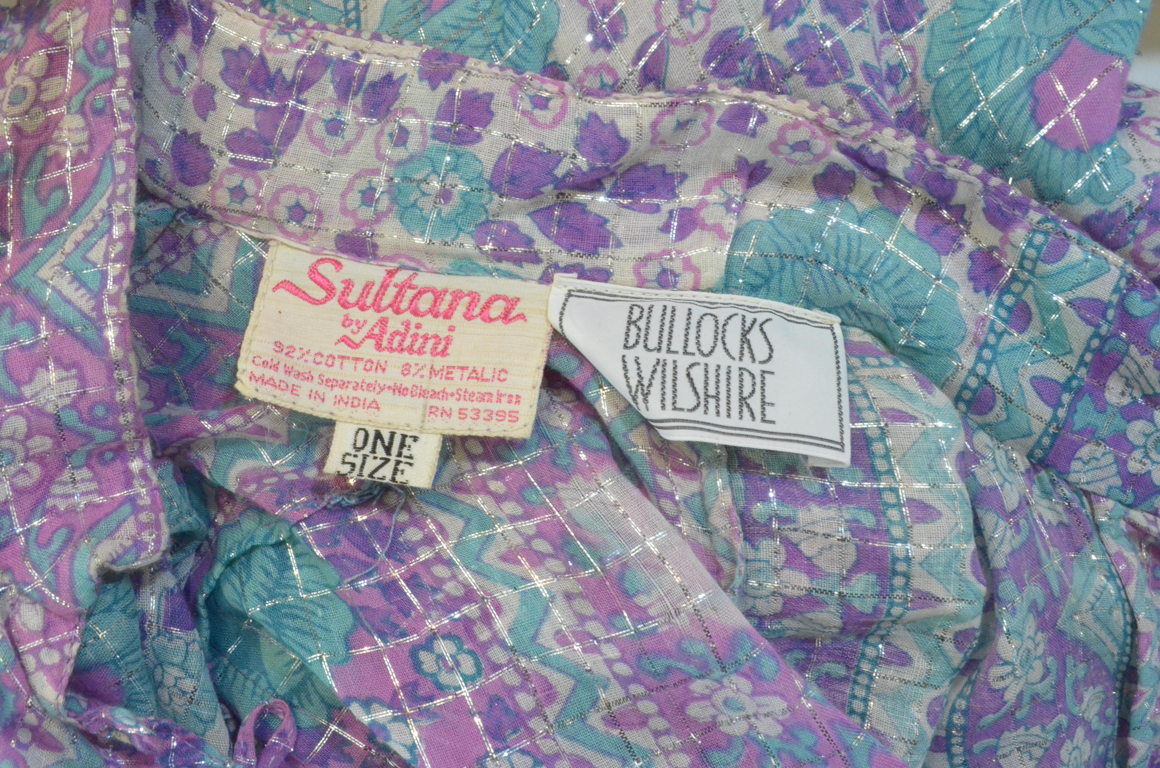 Gray 1970's Vintage Sultana by Adini Printed Boho Indian Caftan Dress