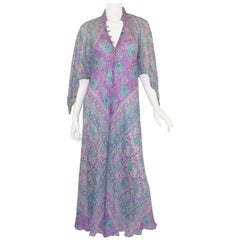 1970's Vintage Sultana by Adini Printed Boho Indian Caftan Dress