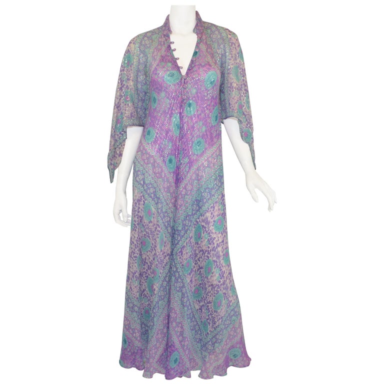 1970's Vintage Sultana by Adini Printed Boho Indian Caftan Dress