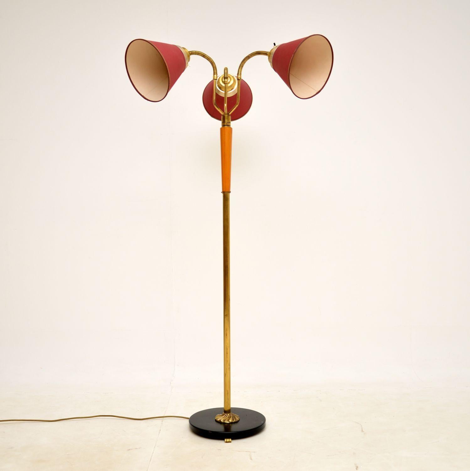 1970s Vintage Swedish Brass Floor Lamp In Good Condition In London, GB