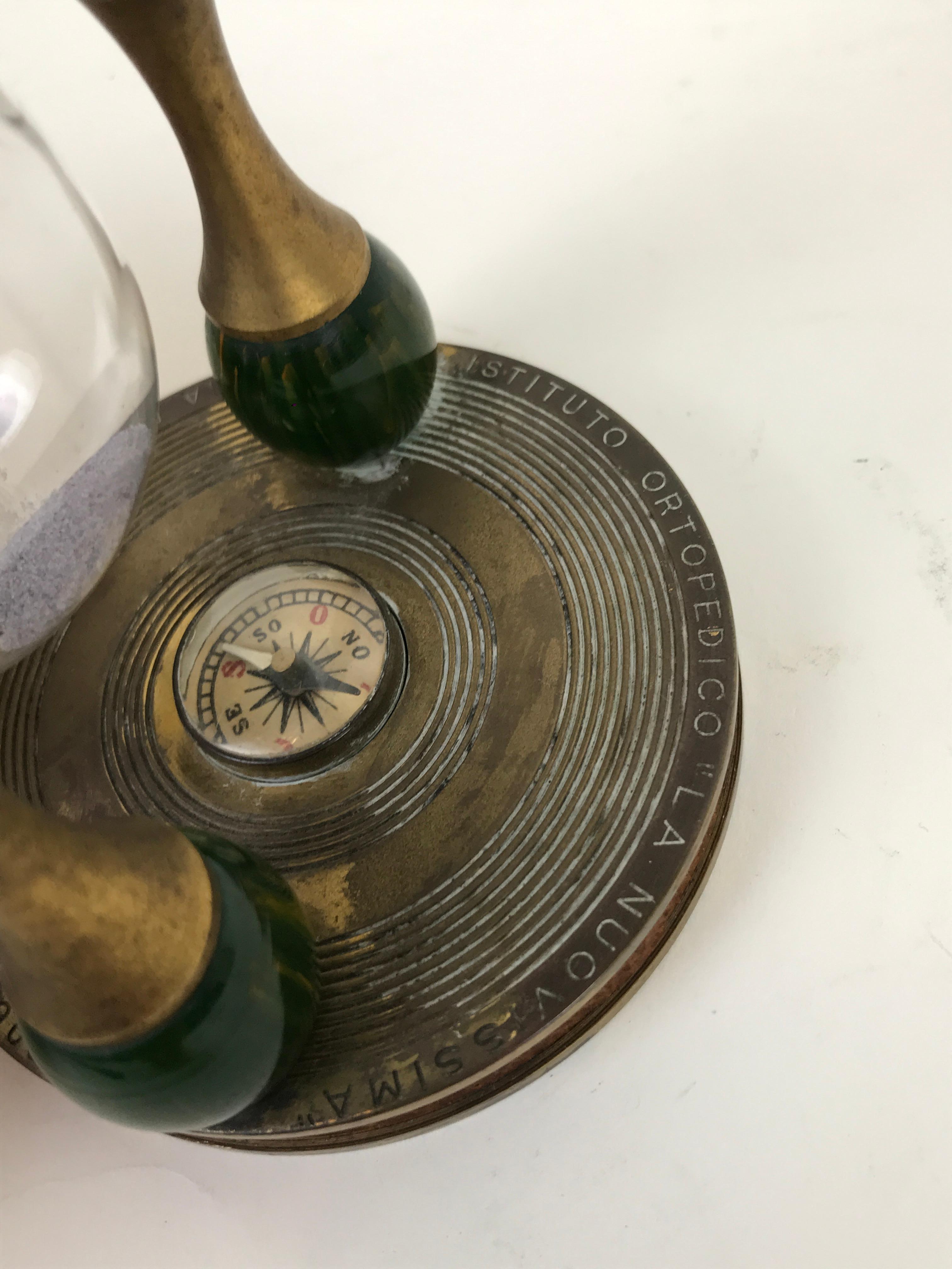 Late 20th Century 1970s Vintage Thirty Minutes Metal Hourglass with Small Compass Made in Italy For Sale