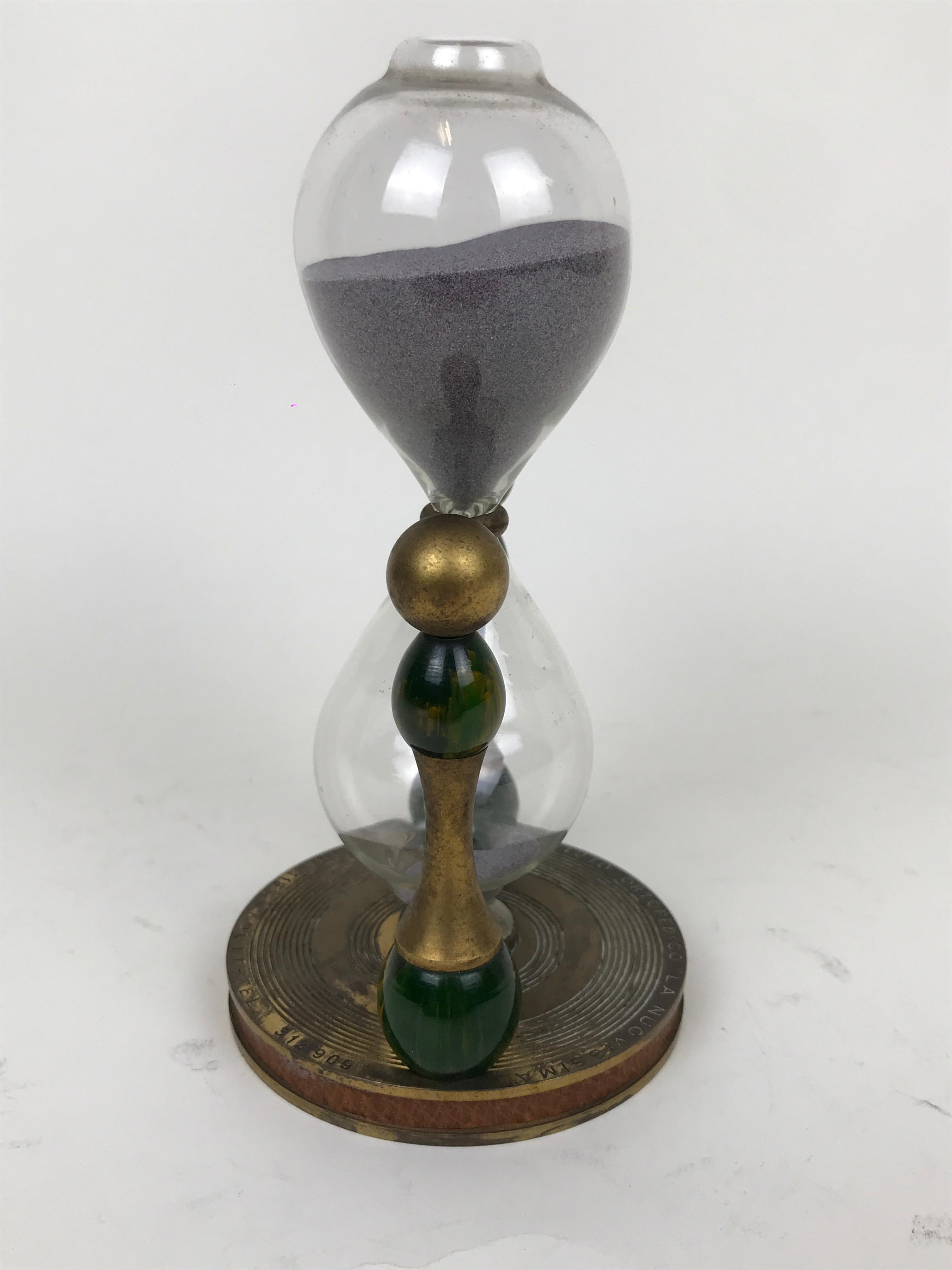 1970s Vintage Thirty Minutes Metal Hourglass with Small Compass Made in Italy For Sale 1
