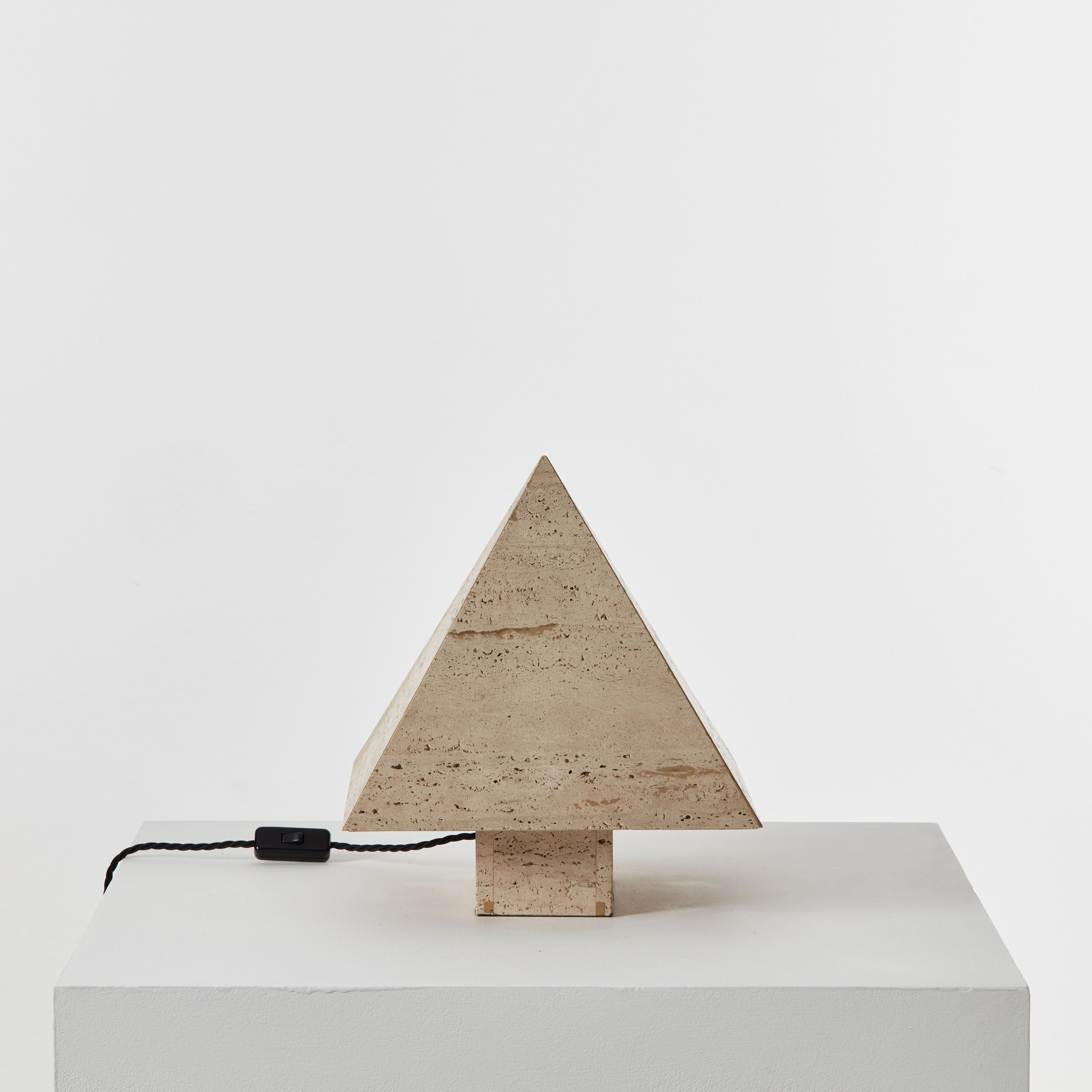 French 1970s Vintage Travertine Table Lamp in Pyramid Form