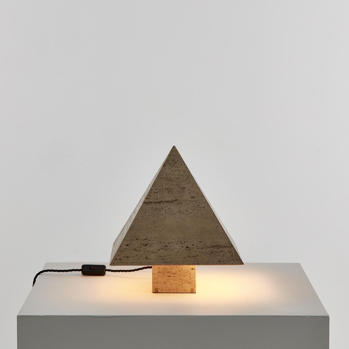 1970s Vintage Travertine Table Lamp in Pyramid Form 2