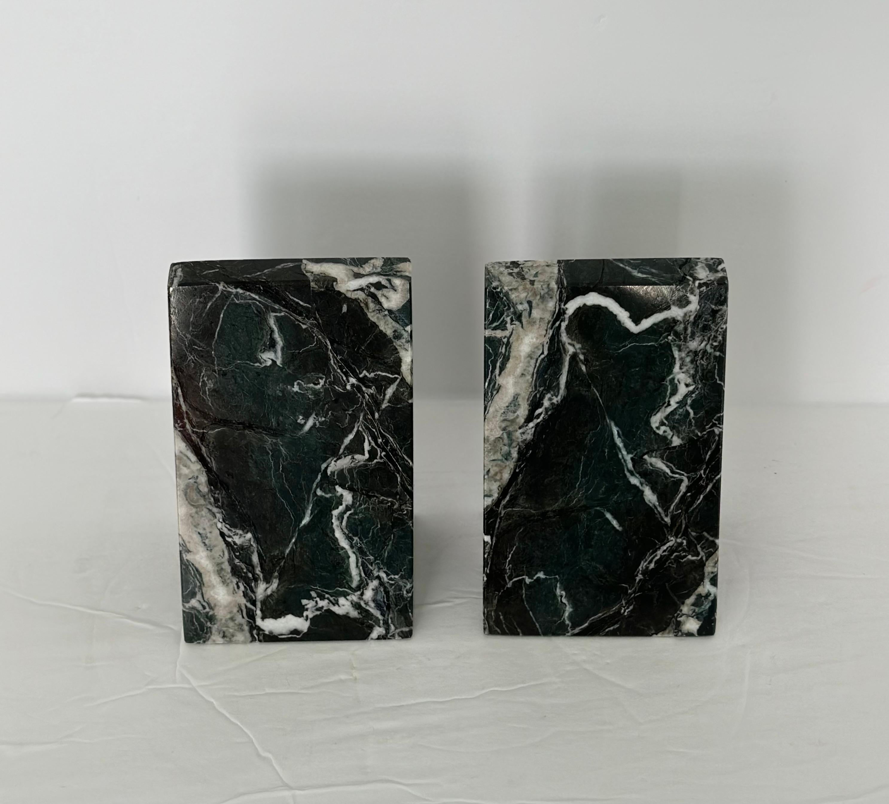 Italian 1970s Vintage Triangular Green and Black Marble Bookends - a Pair For Sale