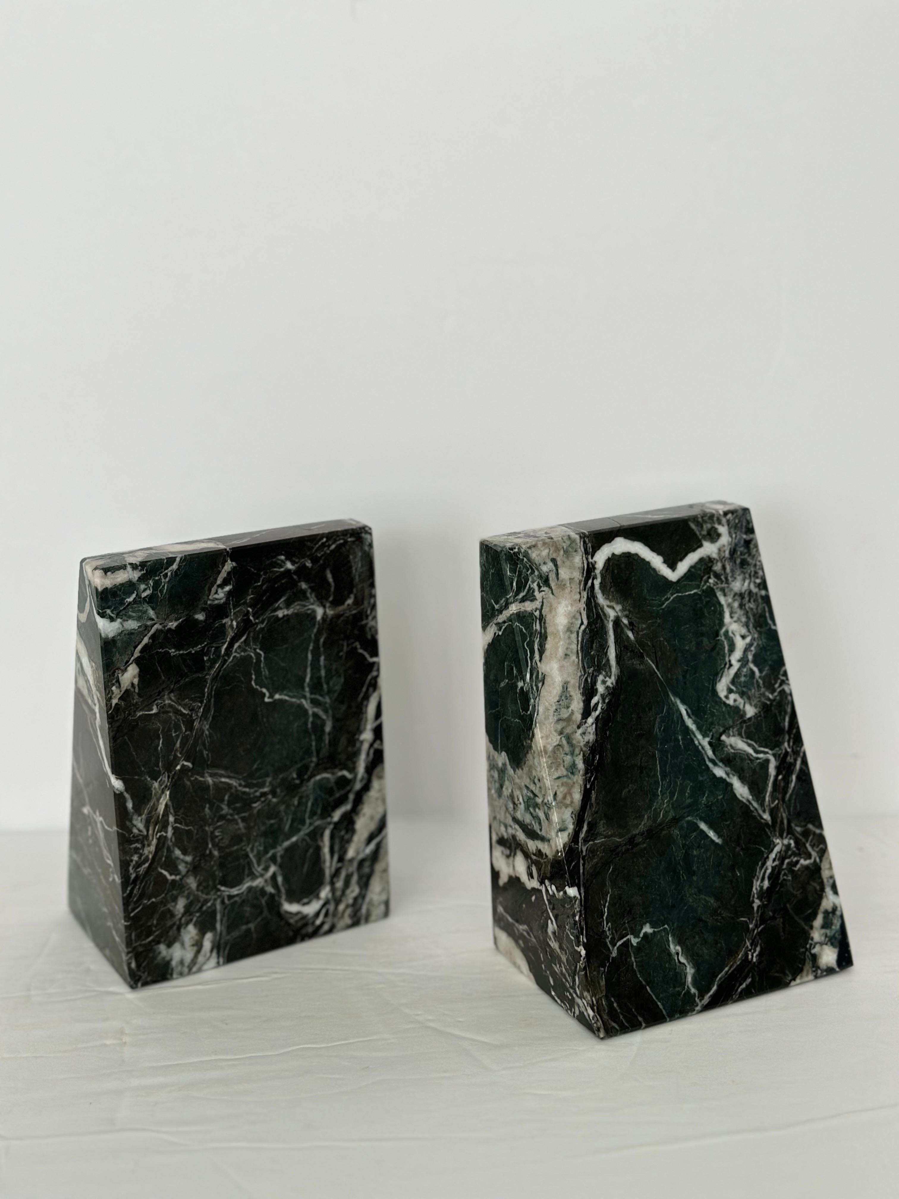 Late 20th Century 1970s Vintage Triangular Green and Black Marble Bookends - a Pair For Sale