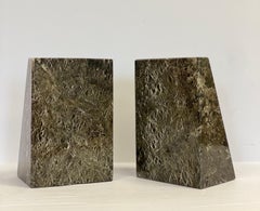 1970s Vintage Triangular Green and Grey Marble Bookends, a Pair