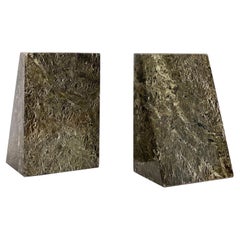 1970s Vintage Triangular Green and Grey Marble Bookends, a Pair 1970s Vintage Triangular Green and Grey Marble Bookends, a Pair