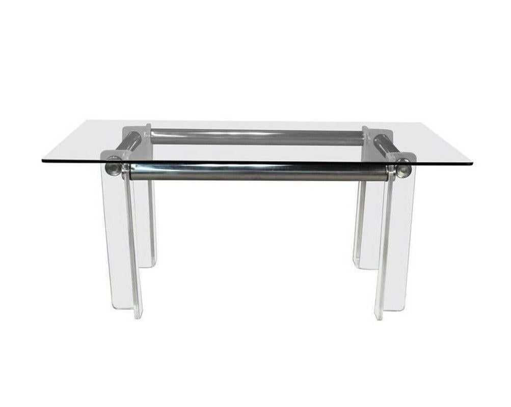 1970's Vintage Tubular Chrome and Lucite Dining Table 72 x 42 In Good Condition In Grand Rapids, MI