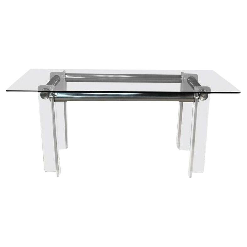 1970's Vintage Tubular Chrome and Lucite Dining Table 72 x 42