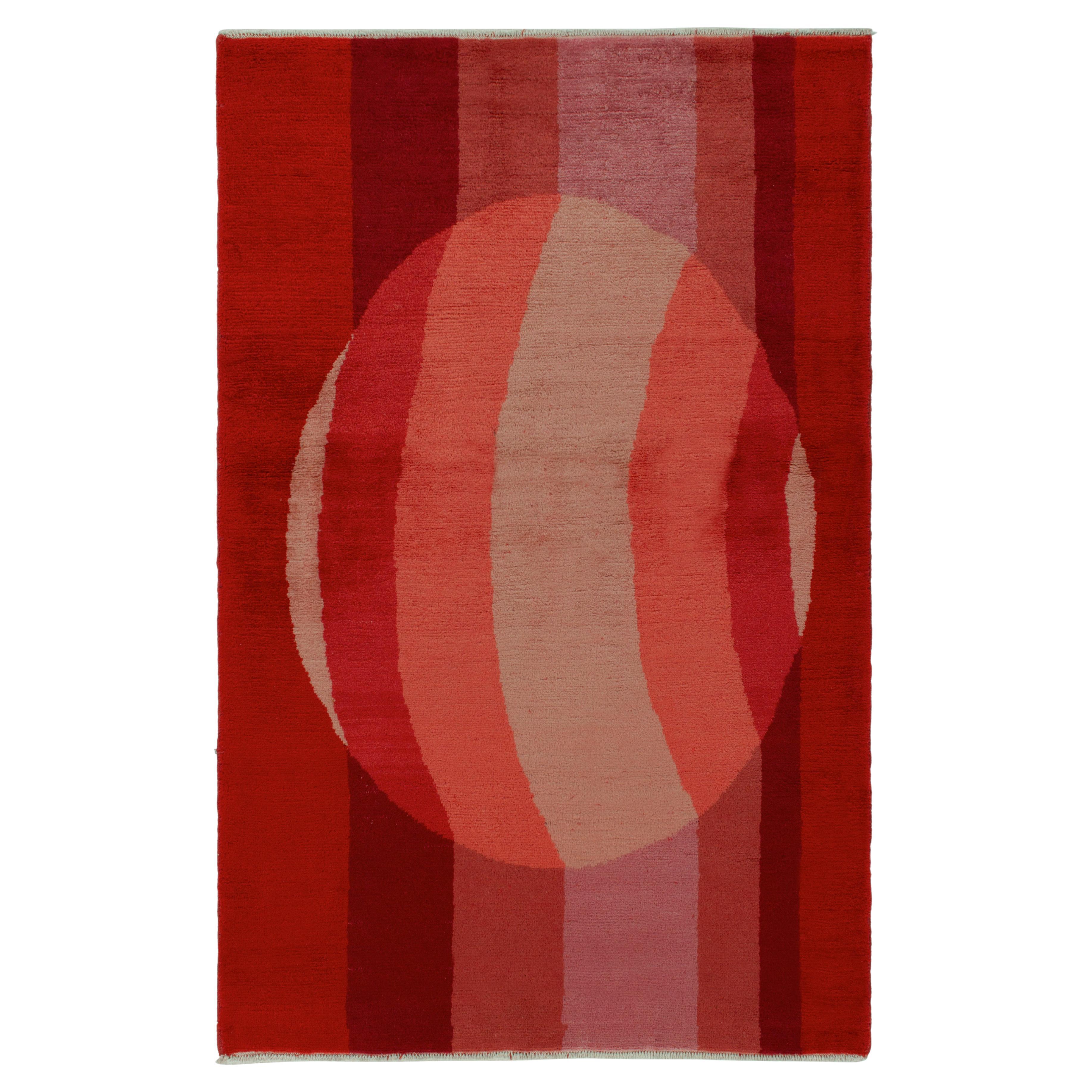 1970s Vintage Turkish Rug in Red & Pink Geometric Patterns by Rug & Kilim For Sale