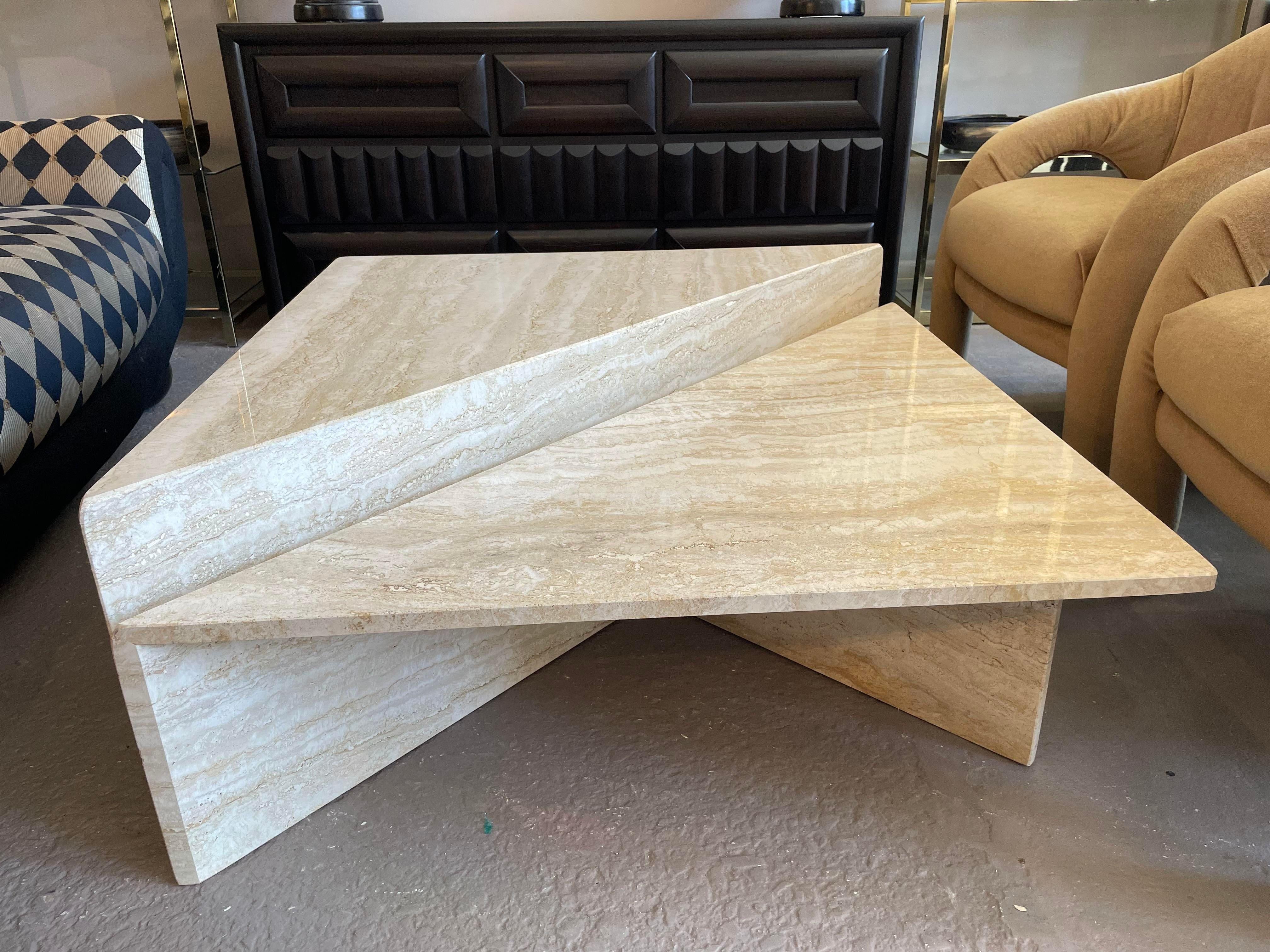 Mid-Century Modern 1970s Vintage Up and Up Italian Travertine Coffee Table