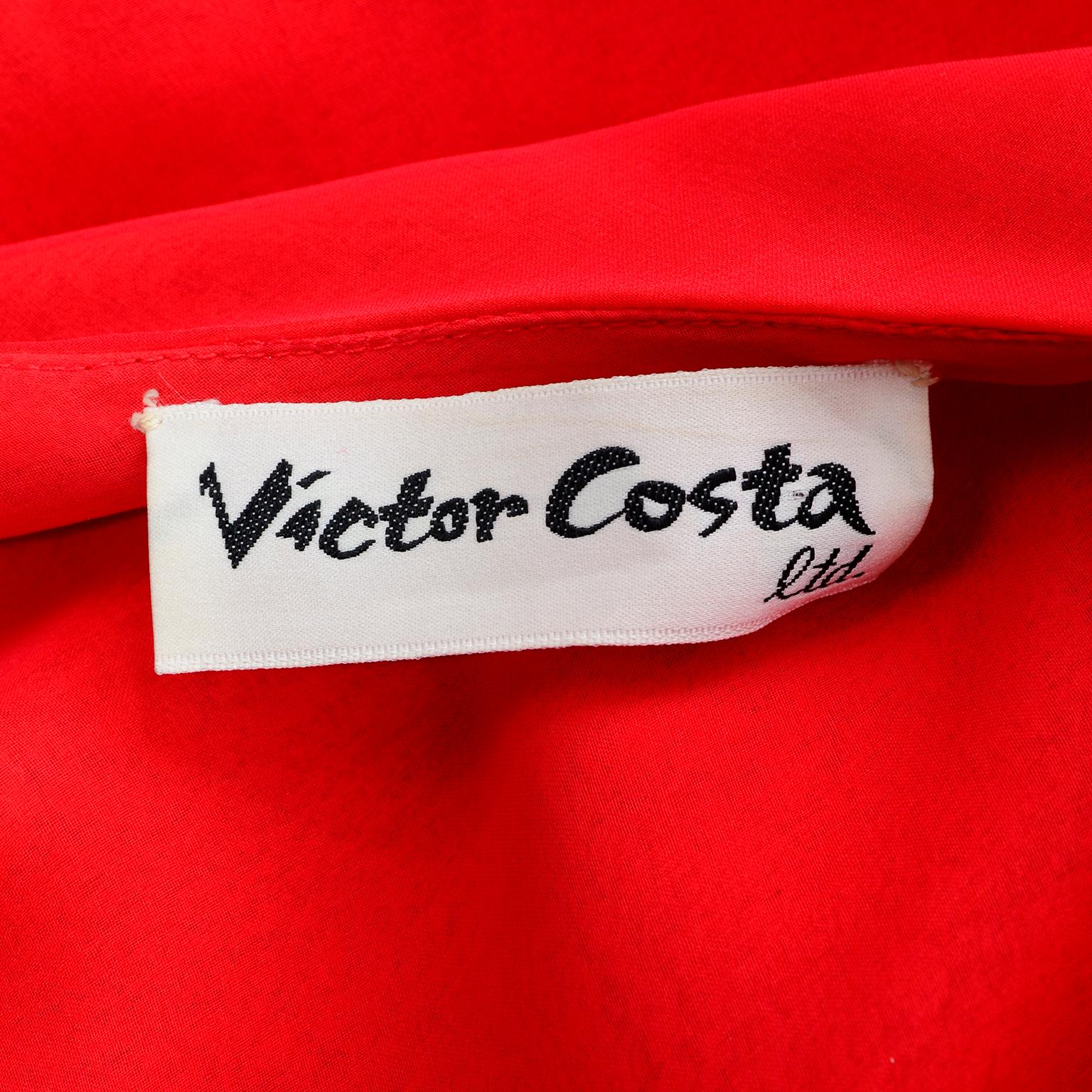 1970s Vintage Victor Costa Tomato Red Chiffon One Shoulder Evening Dress 6