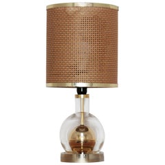 1970s Vintage Vimini and Brass Exotic Table Lamp
