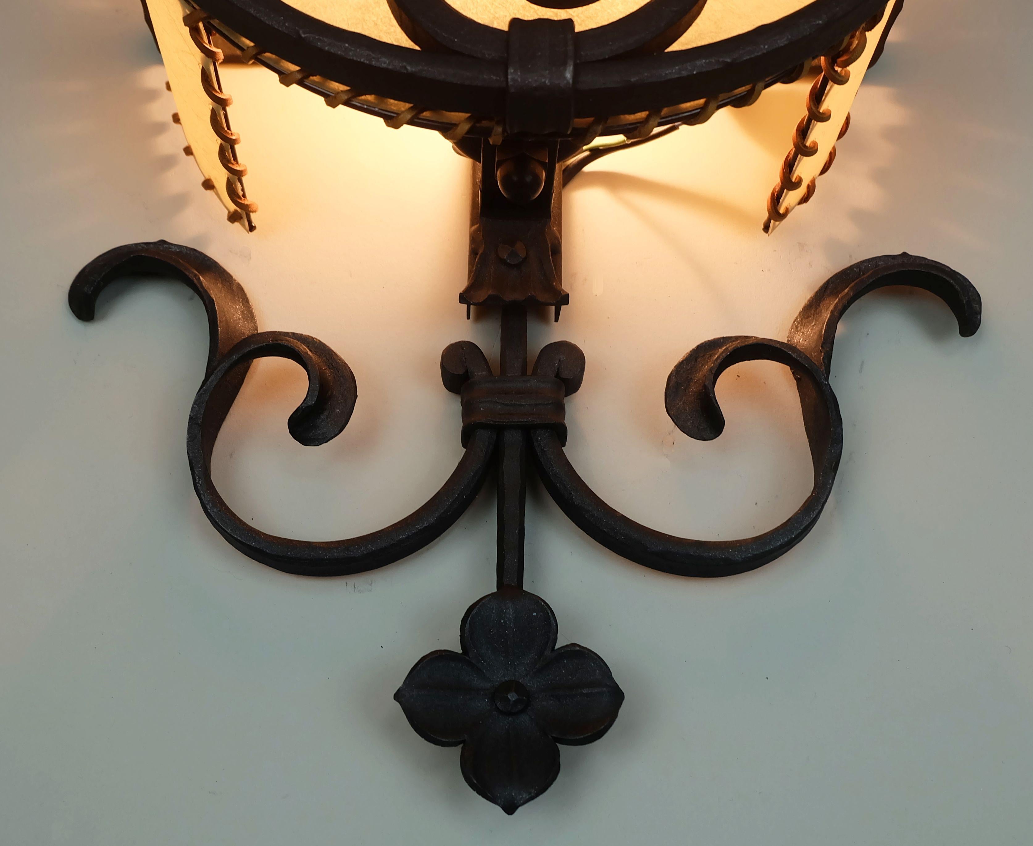 1970s vintage WALL LAMP wrought iron and parchment koch & sons brutalist rustic For Sale 4