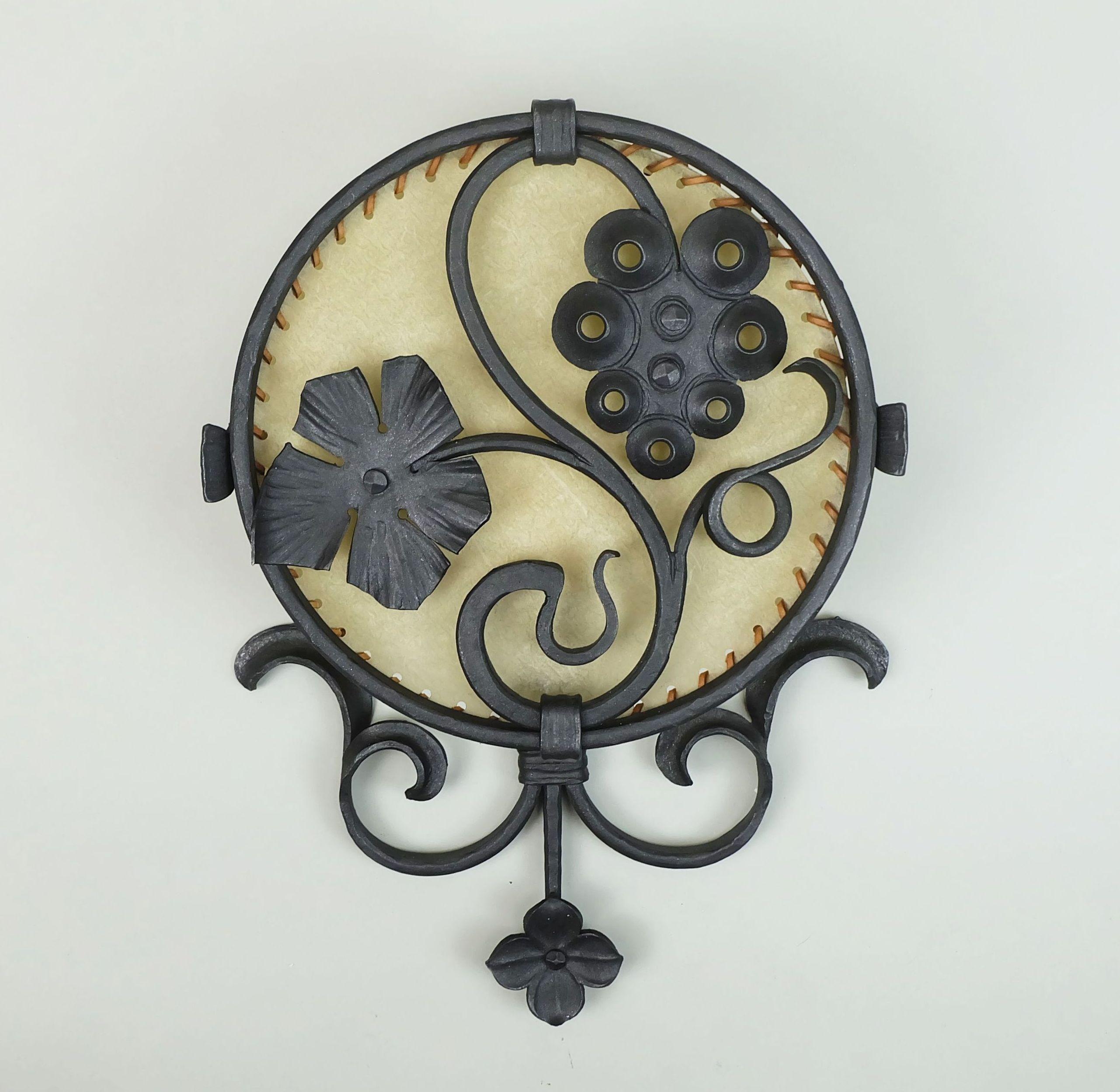 1970s vintage WALL LAMP wrought iron and parchment koch & sons brutalist rustic In Good Condition For Sale In Mannheim, DE