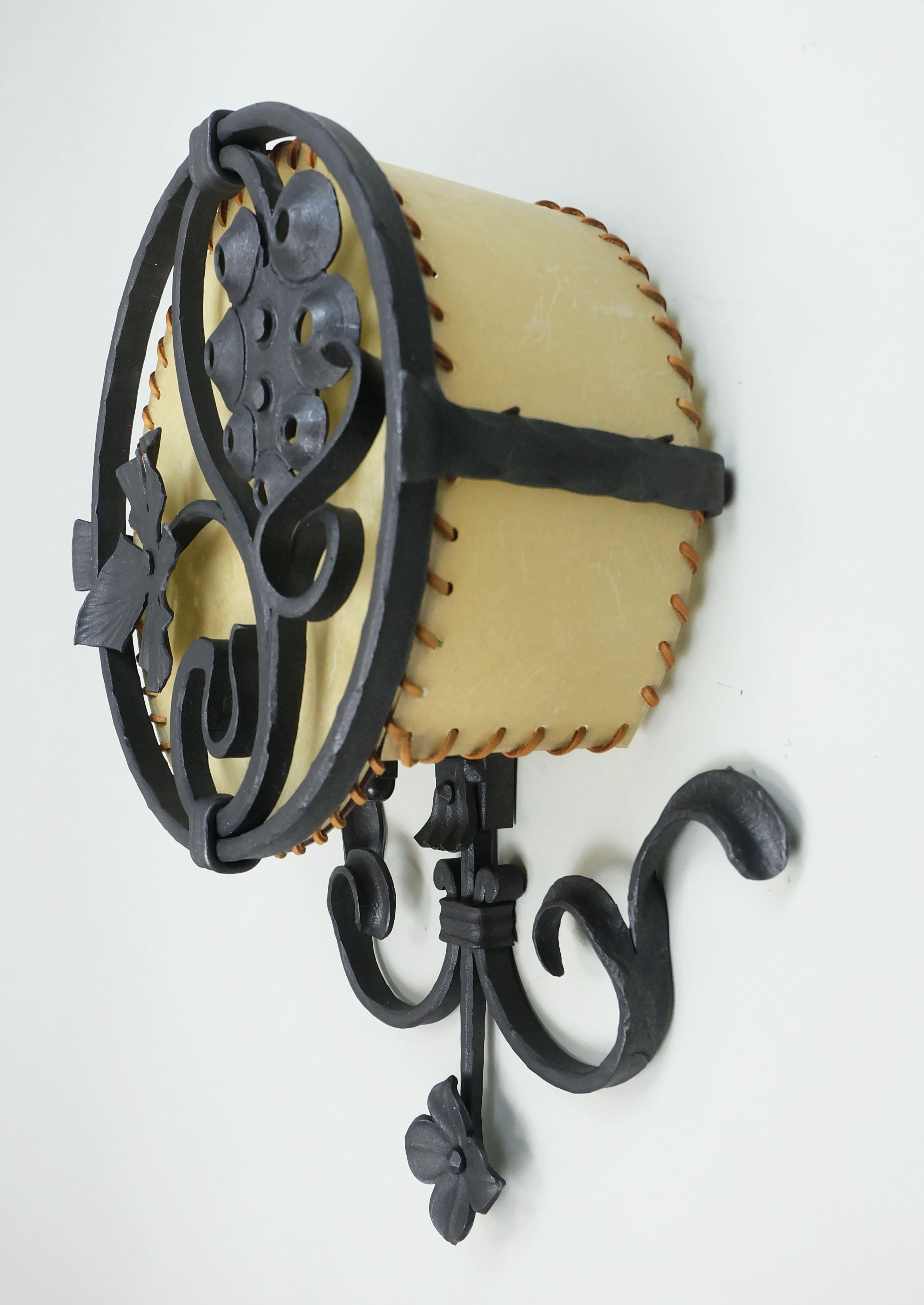 1970s vintage WALL LAMP wrought iron and parchment koch & sons brutalist rustic For Sale 1