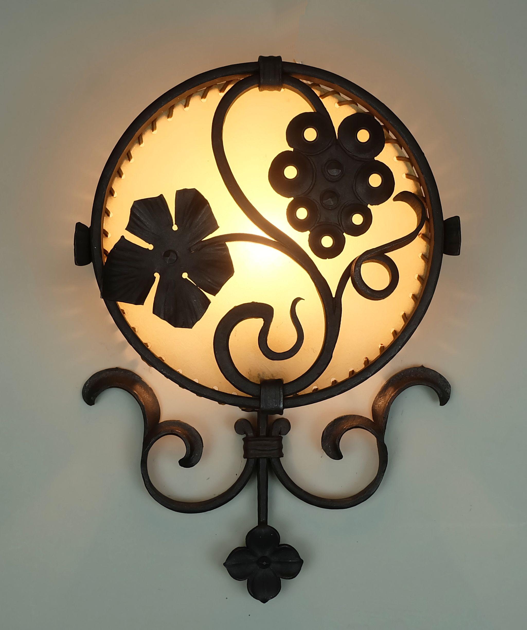 1970s vintage WALL LAMP wrought iron and parchment koch & sons brutalist rustic For Sale 2