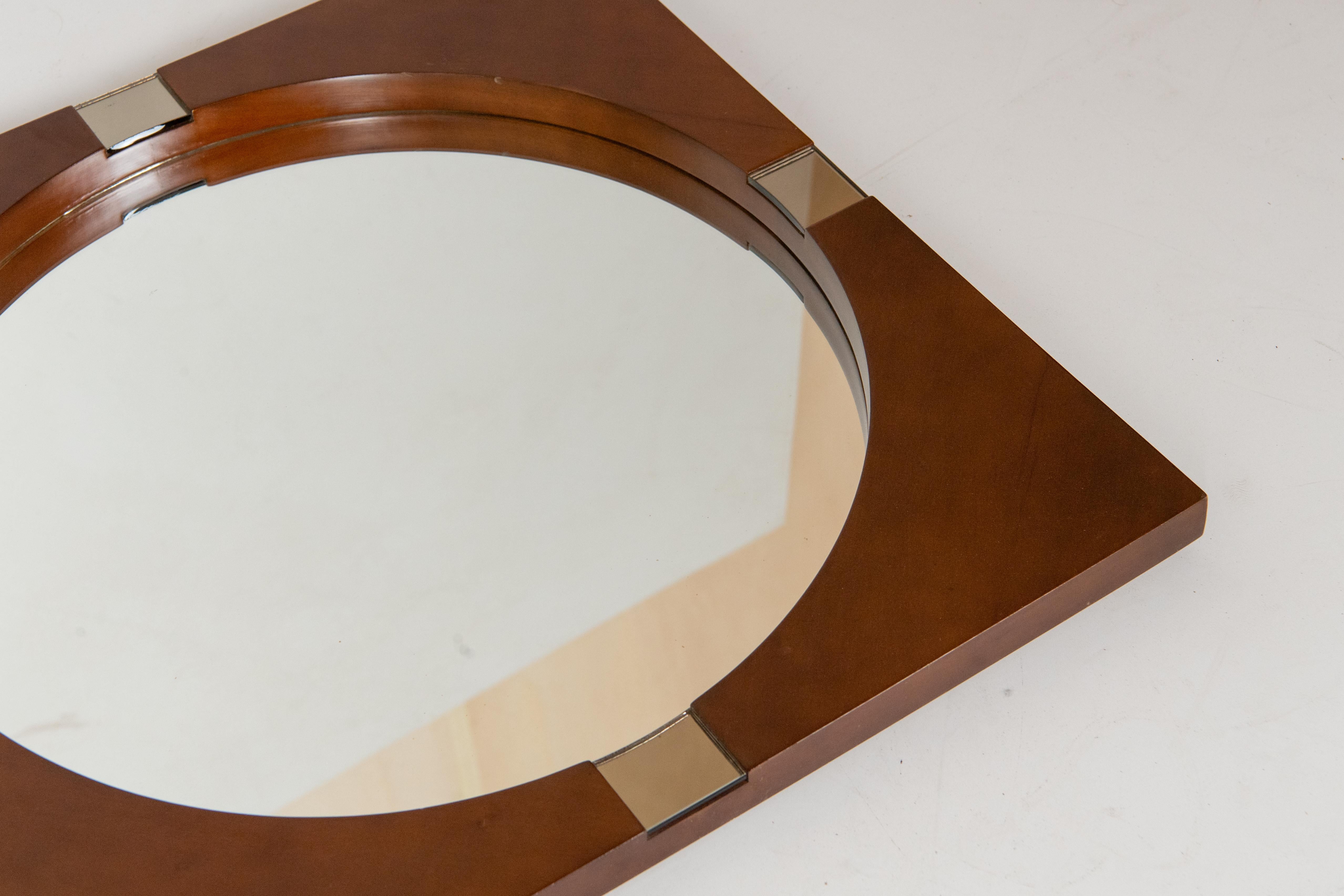 Vintage teak Wall Mirror, Italy 1970s In Good Condition For Sale In Ceglie Messapica, IT