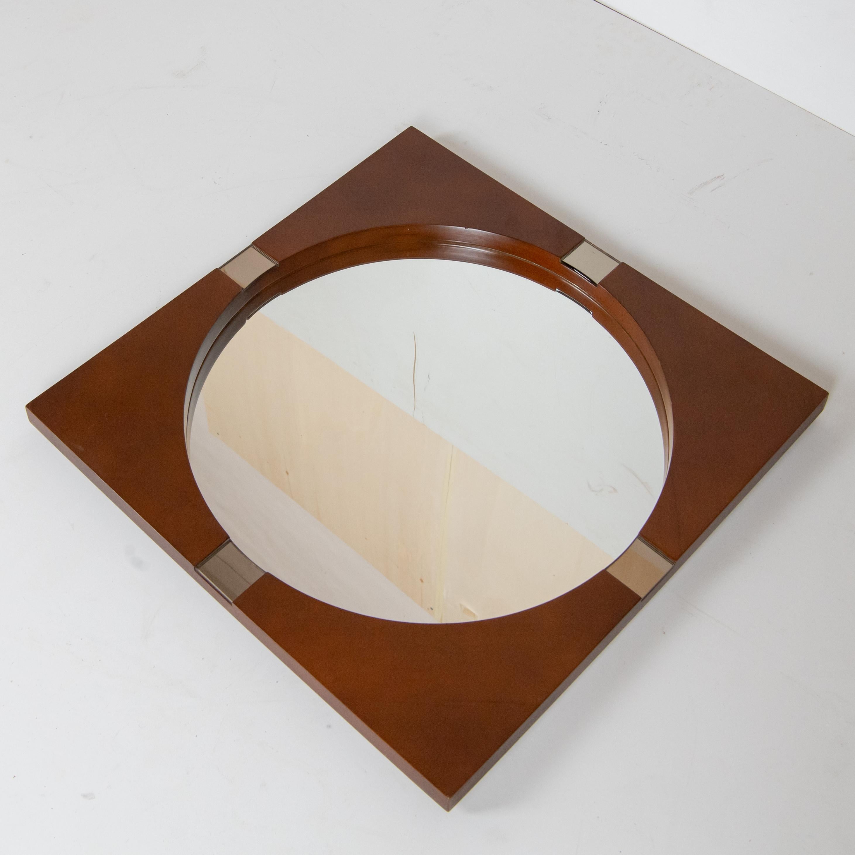 Glass Vintage teak Wall Mirror, Italy 1970s For Sale