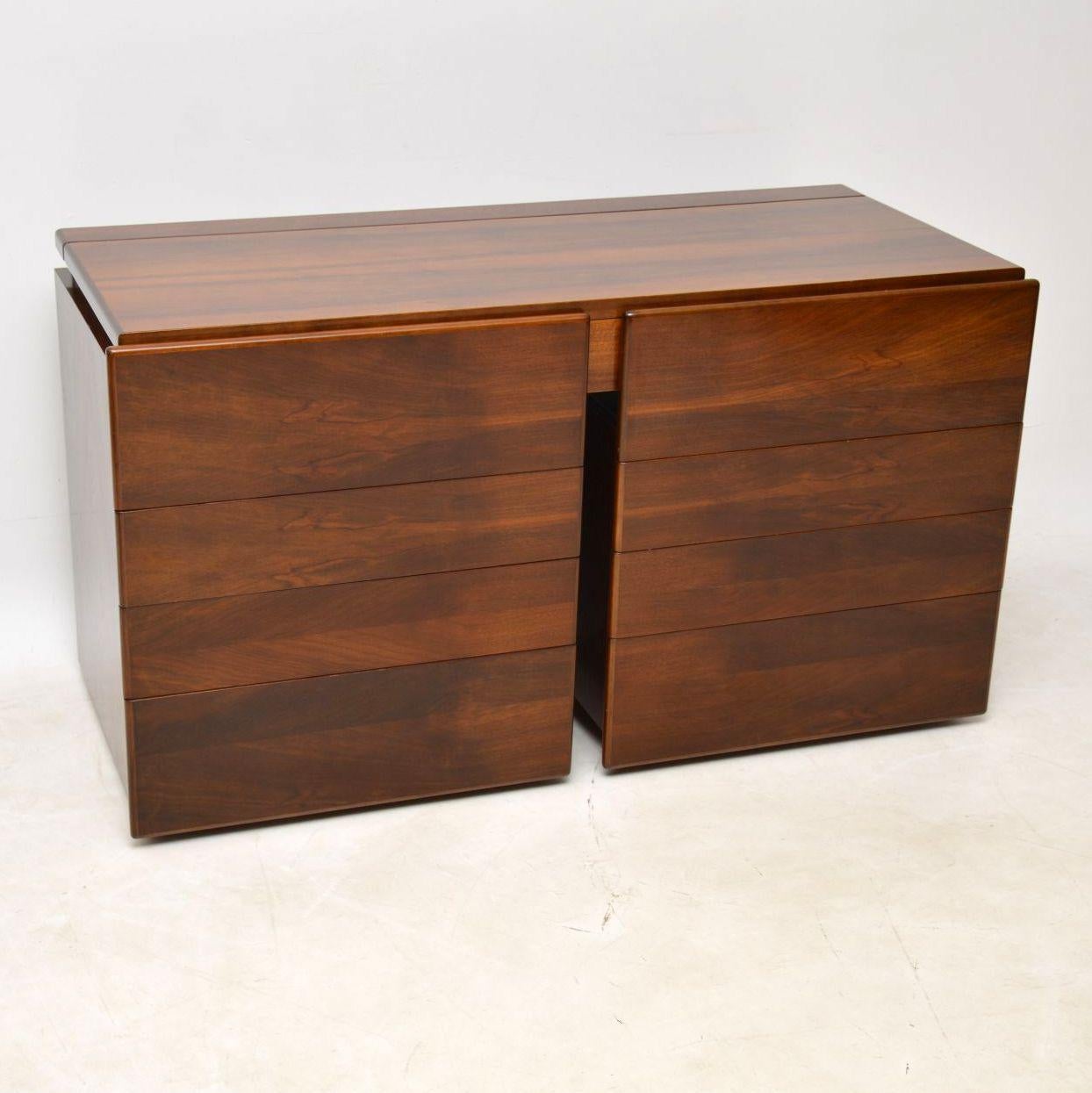 Mid-Century Modern 1970s Vintage Walnut and Chrome Dressing Table and Chests