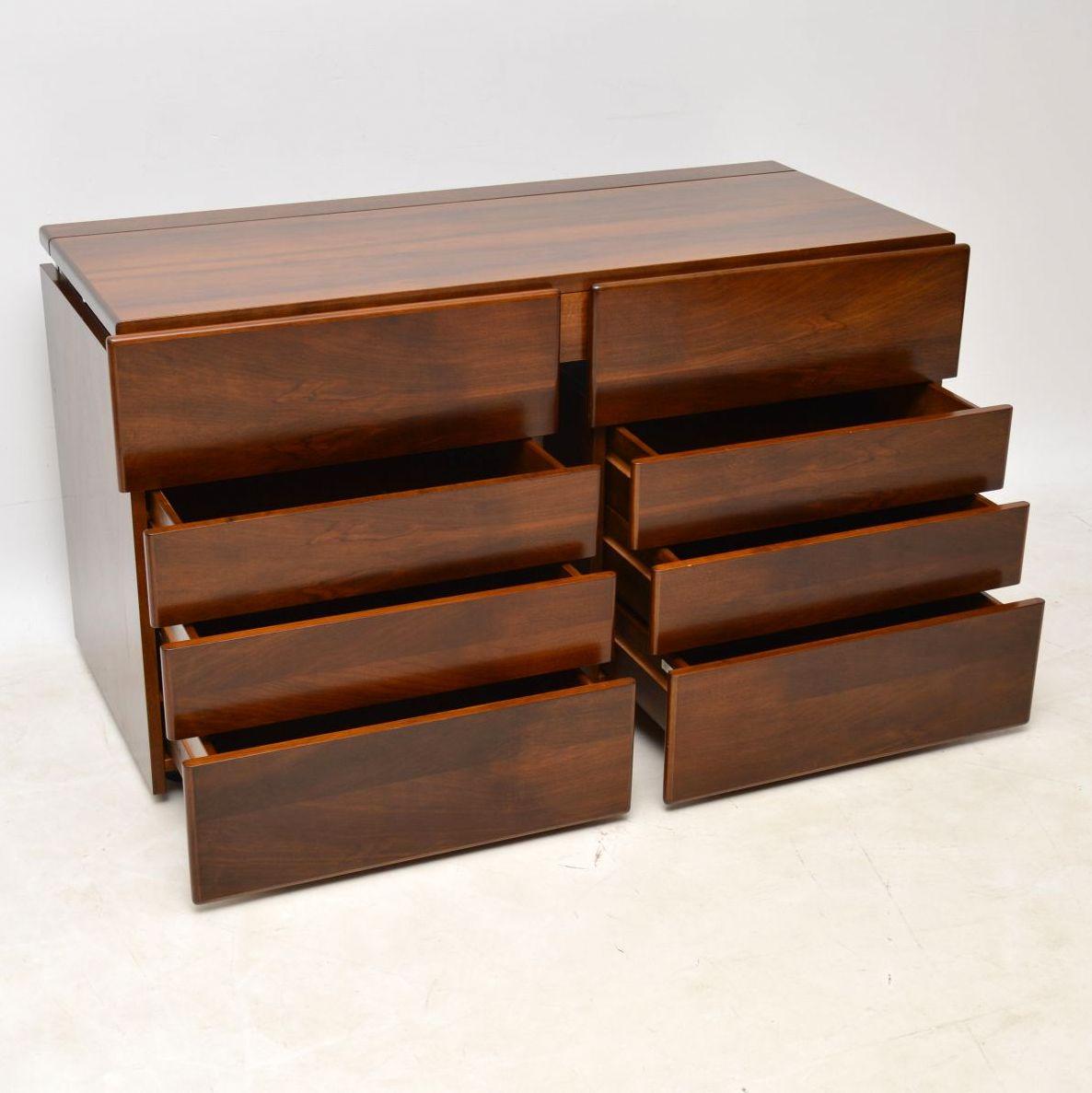 English 1970s Vintage Walnut and Chrome Dressing Table and Chests