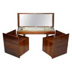 1970s Vintage Walnut and Chrome Dressing Table and Chests