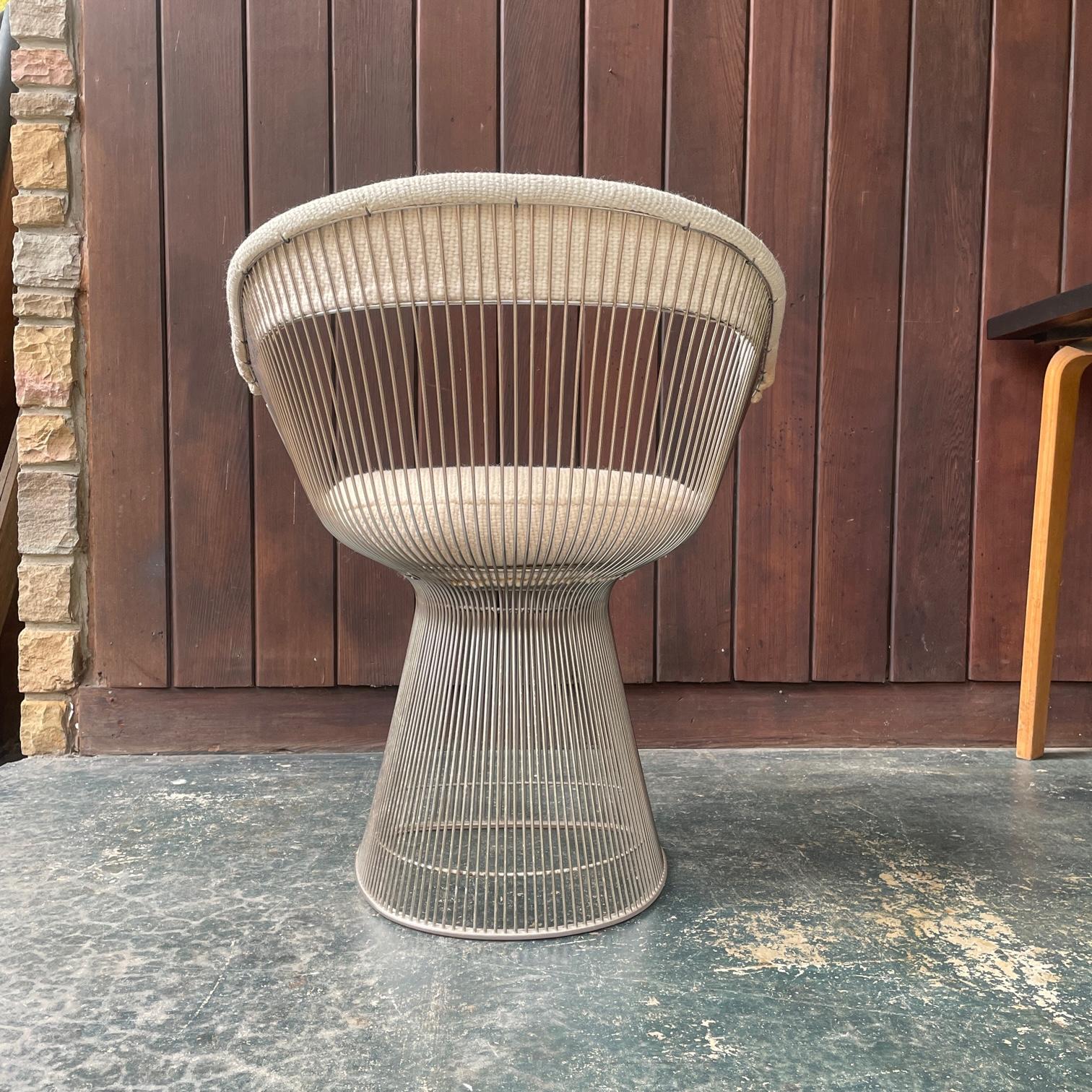 Hand-Crafted 1970s Vintage Warren Platner Occasional Chair Knoll Beige Knobby Wool For Sale