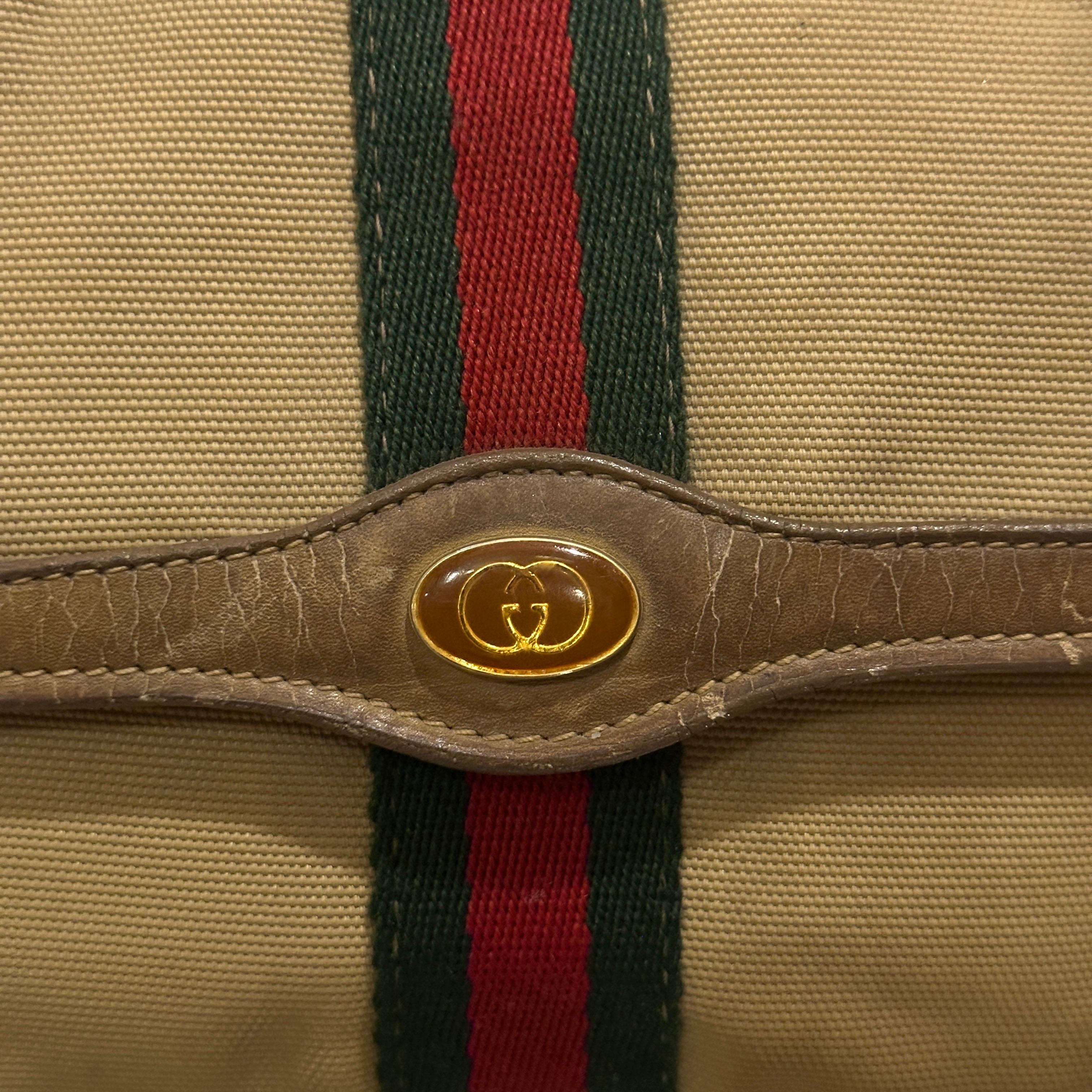 Brown 1970s Vintage Web Stripe Necessaire Clutch by Gucci For Sale
