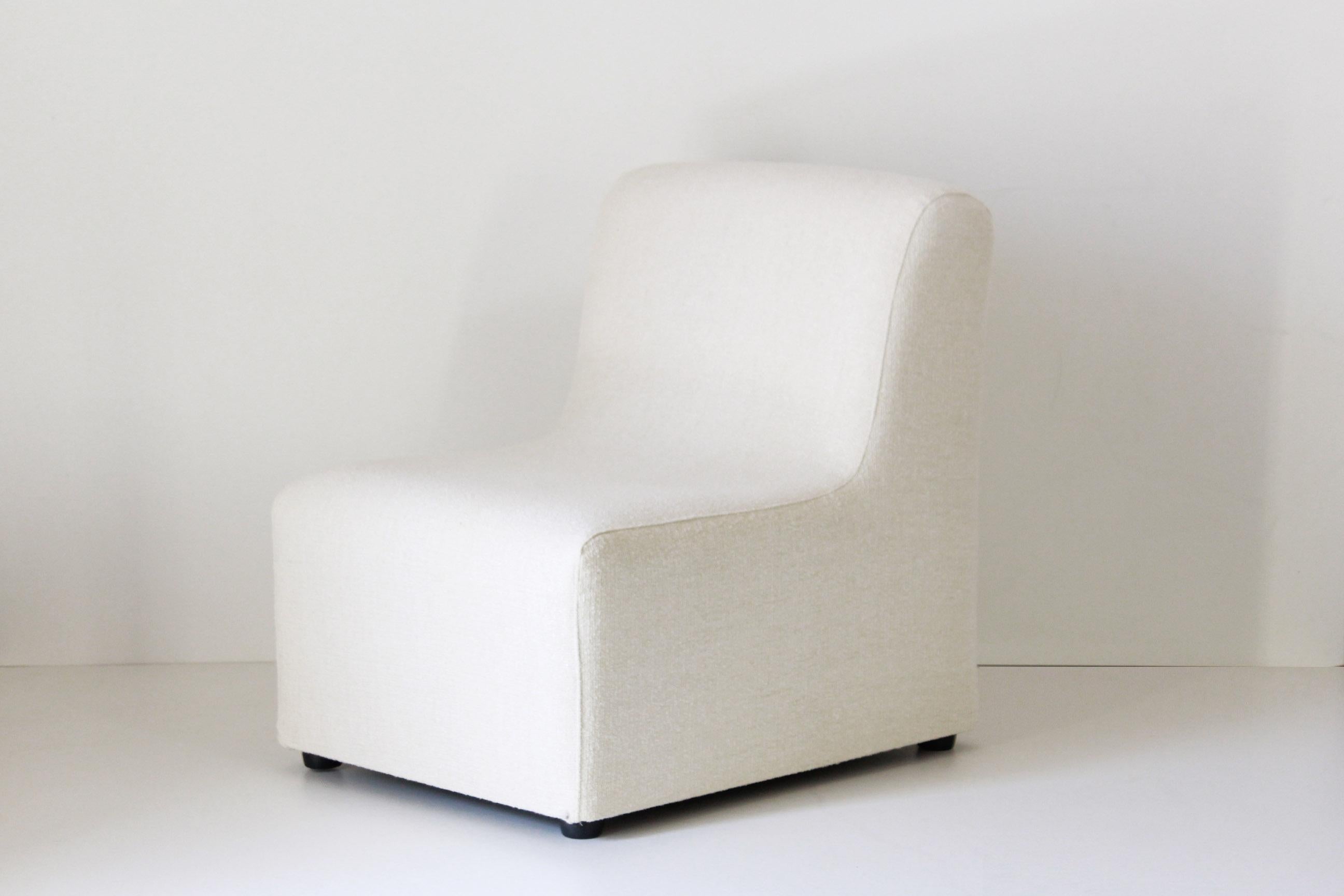 Mid-Century Modern 1970s Vintage White Fabric Armchair