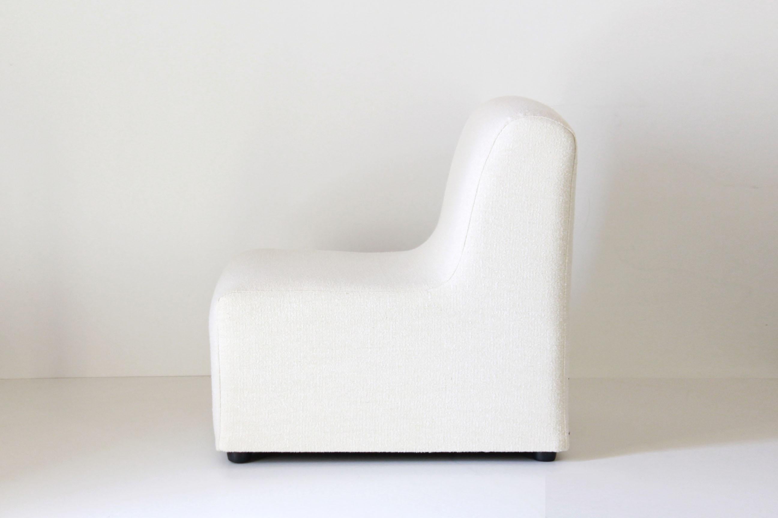 Italian 1970s Vintage White Fabric Armchair