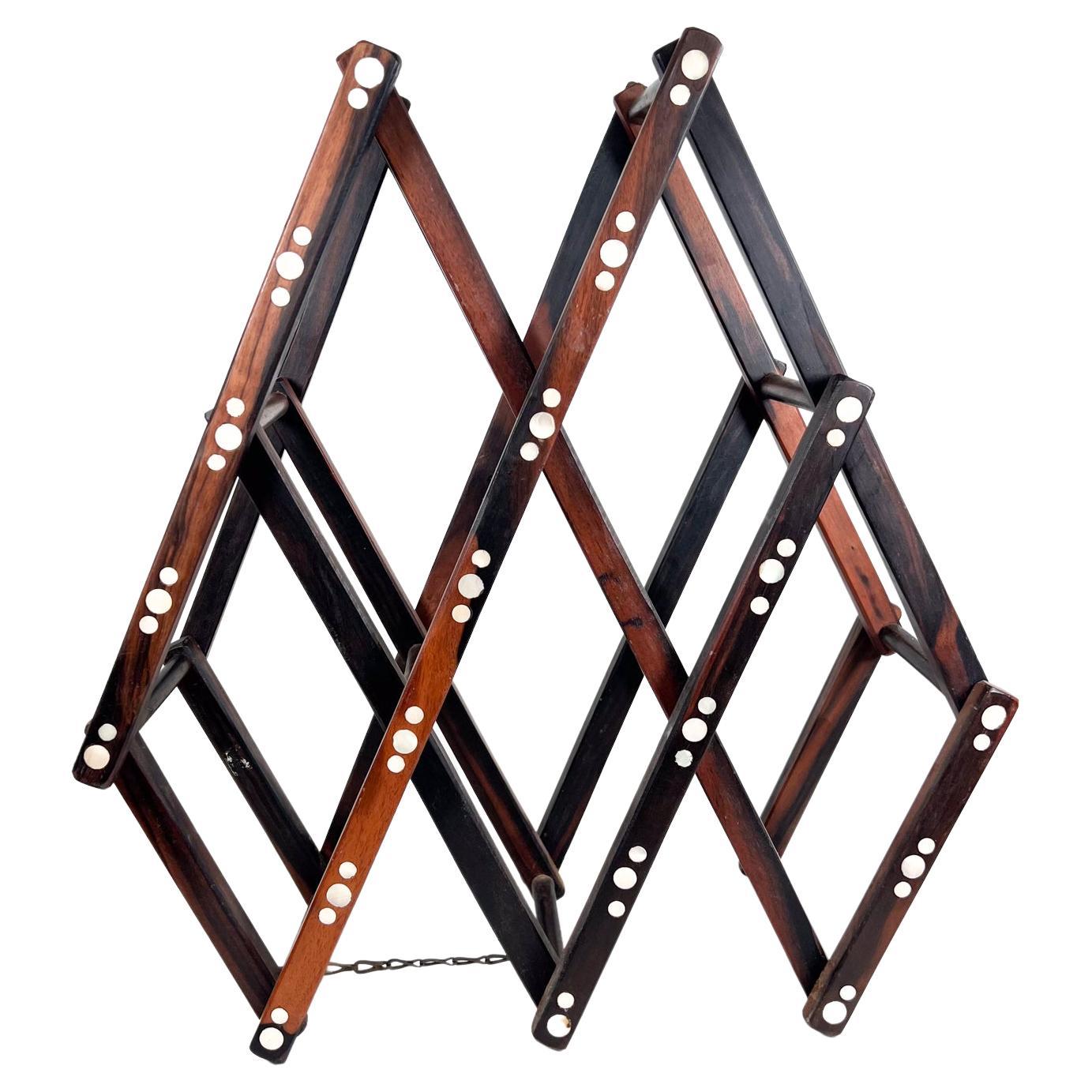 1970s Vintage Wine Rack Collapsible in Rosewood and Abalone For Sale