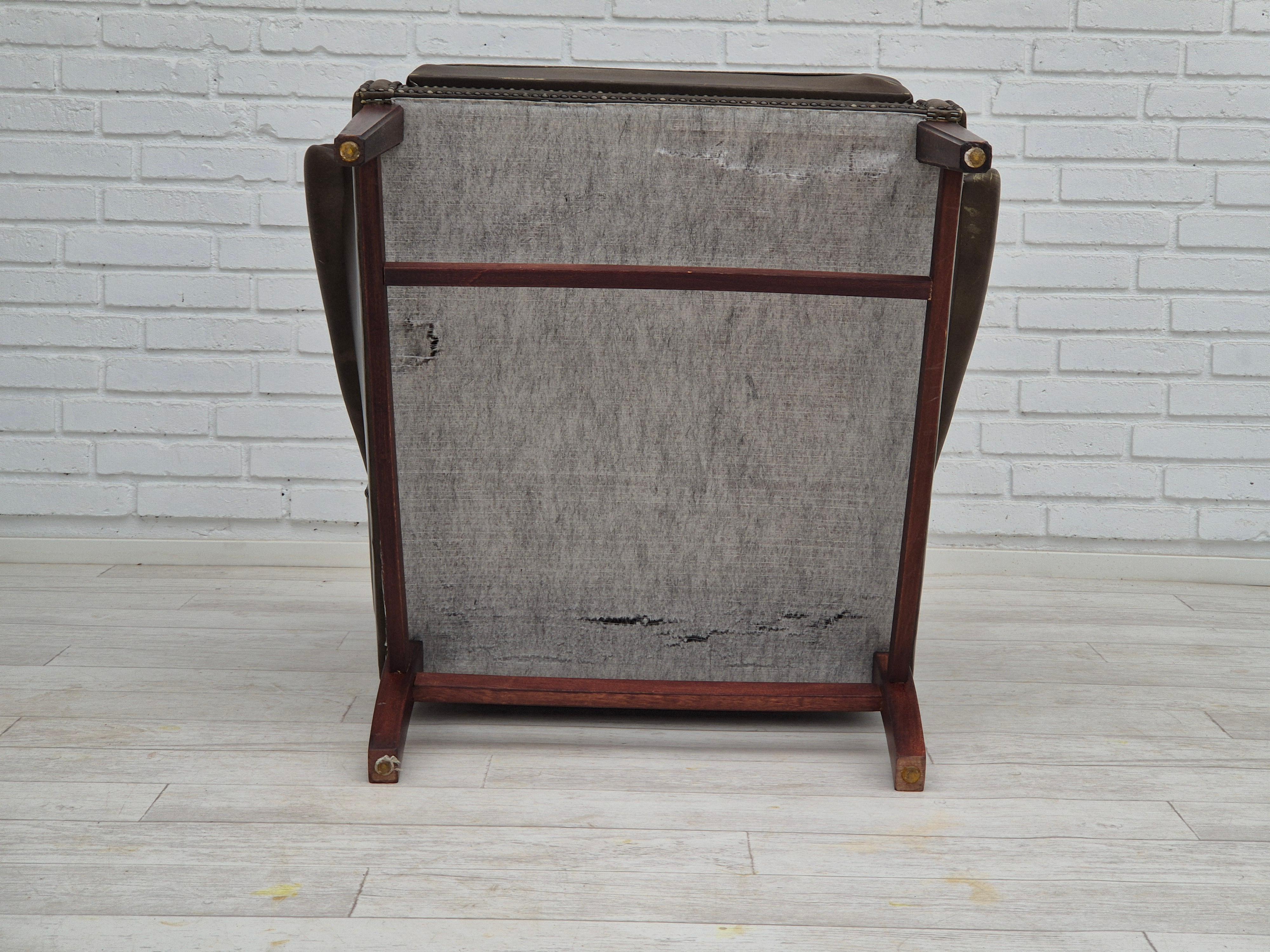 1970s, Vintage wingback armchair, original condition, leather, beech wood. 10