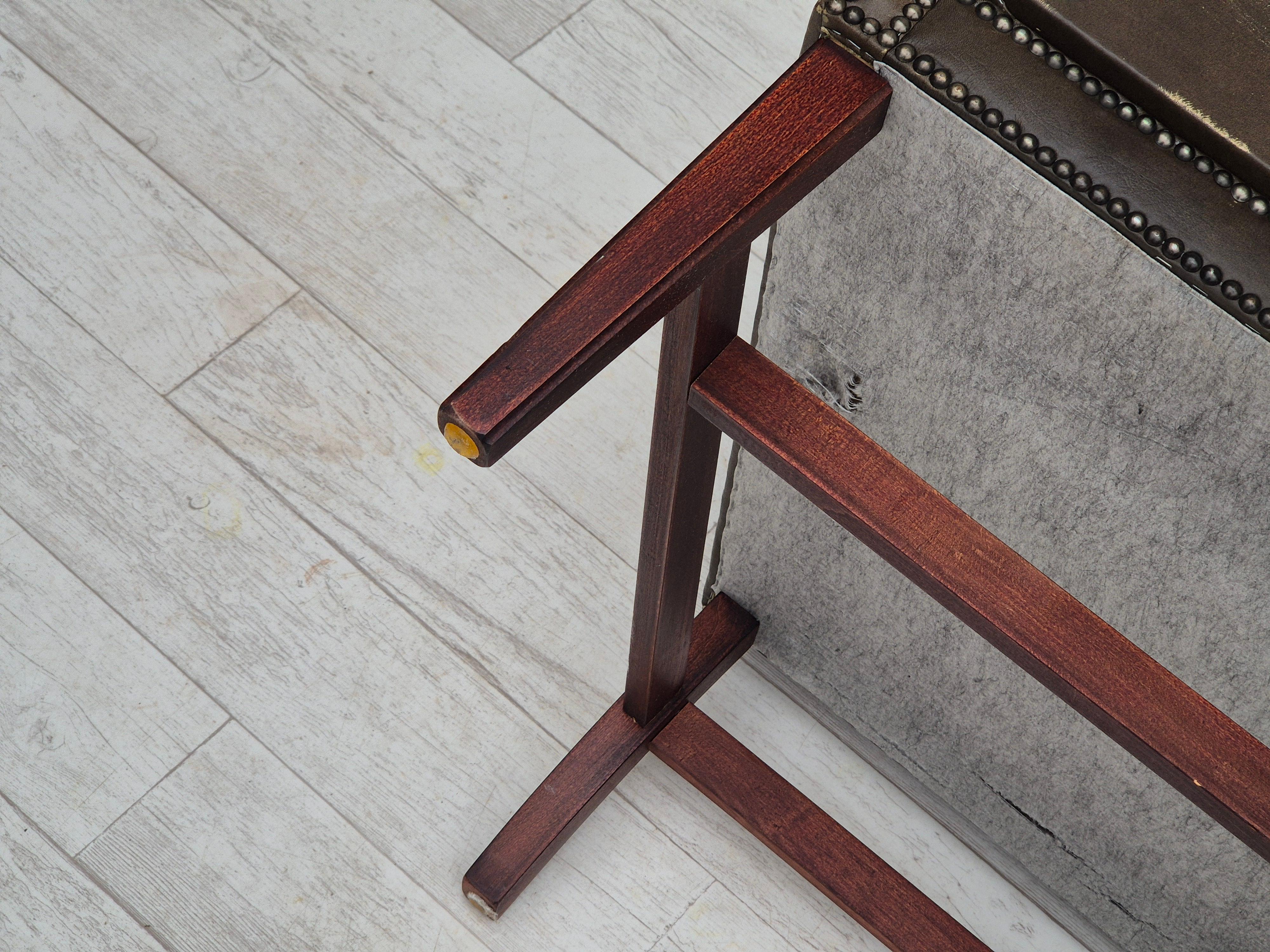 1970s, Vintage wingback armchair, original condition, leather, beech wood. 11