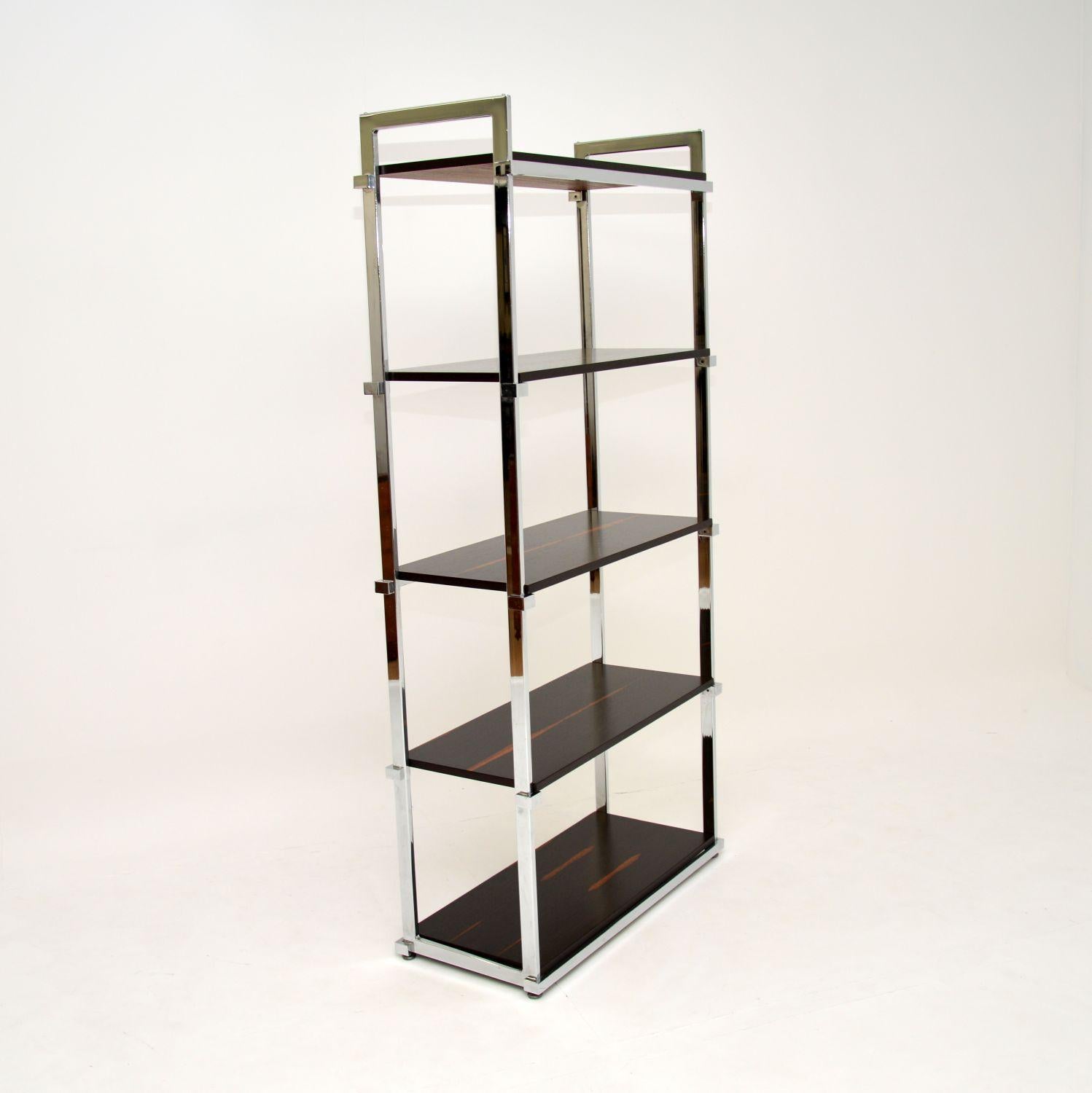 1970's Vintage Wood & Chrome Bookcase by Pieff 1