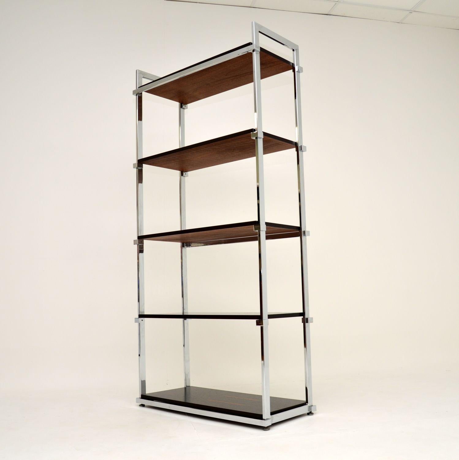 1970's Vintage Wood & Chrome Bookcase by Pieff 2
