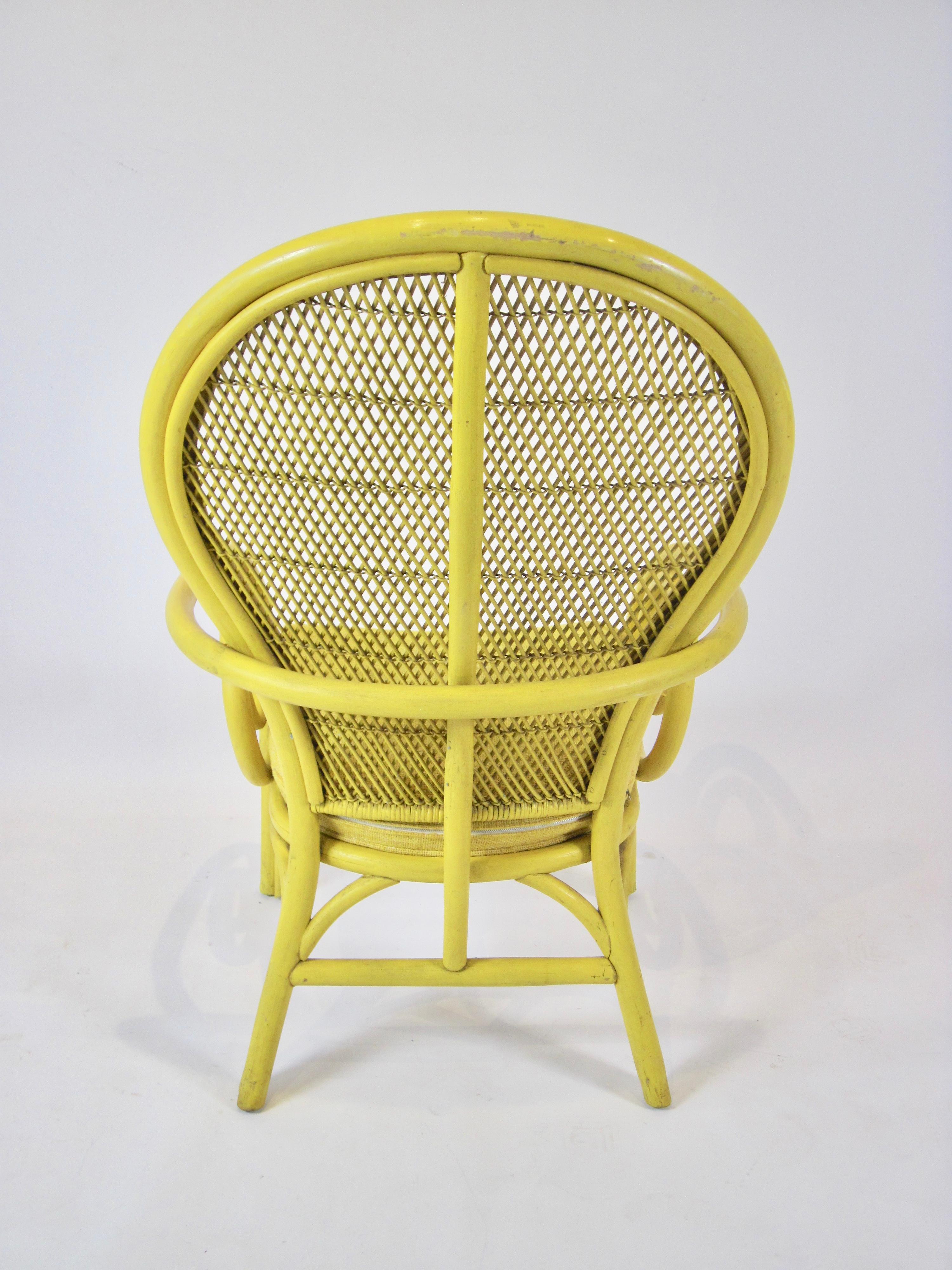 1970s Vintage Yellow Rattan Balloon Chair For Sale 3