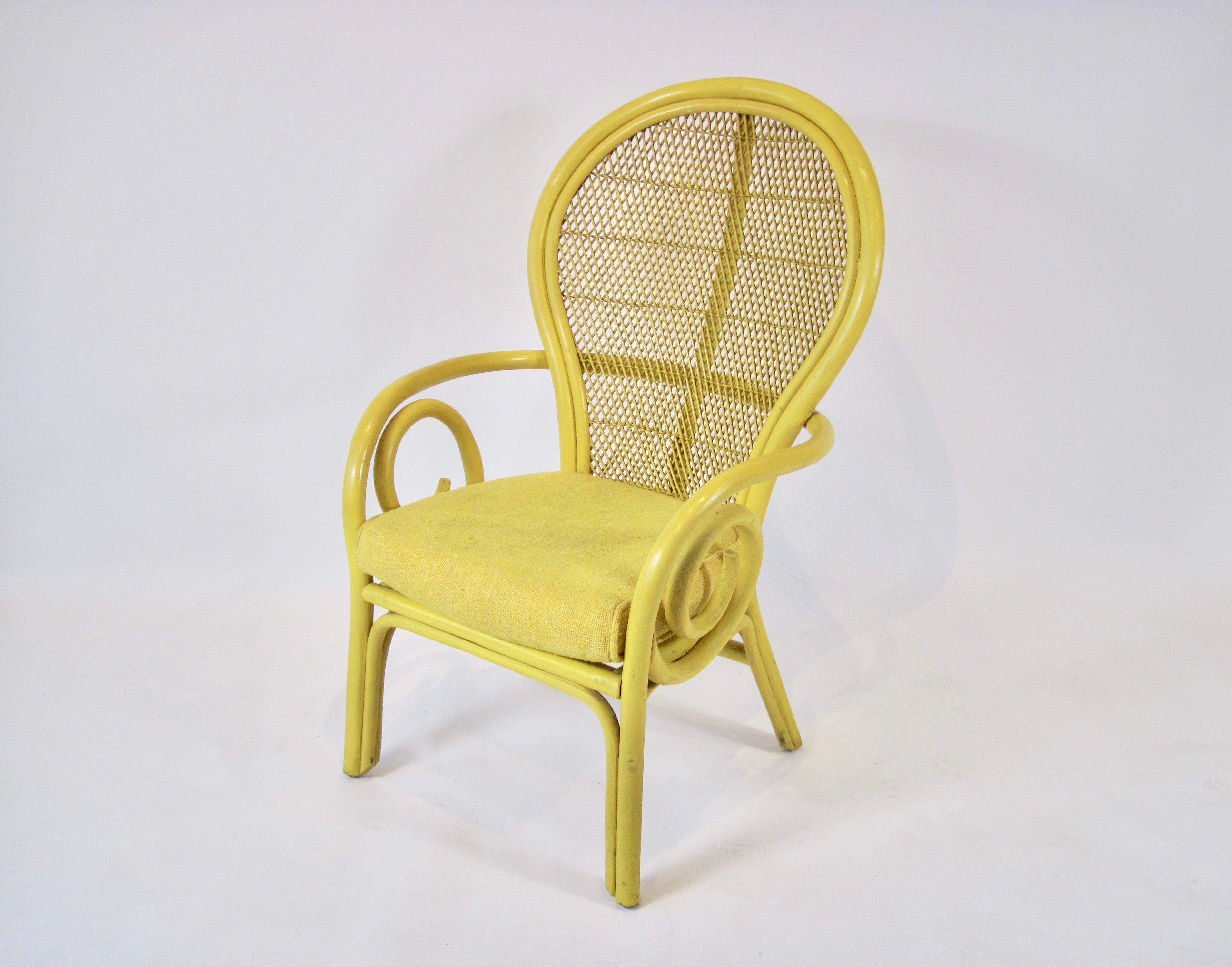 American 1970s Vintage Yellow Rattan Balloon Chair For Sale