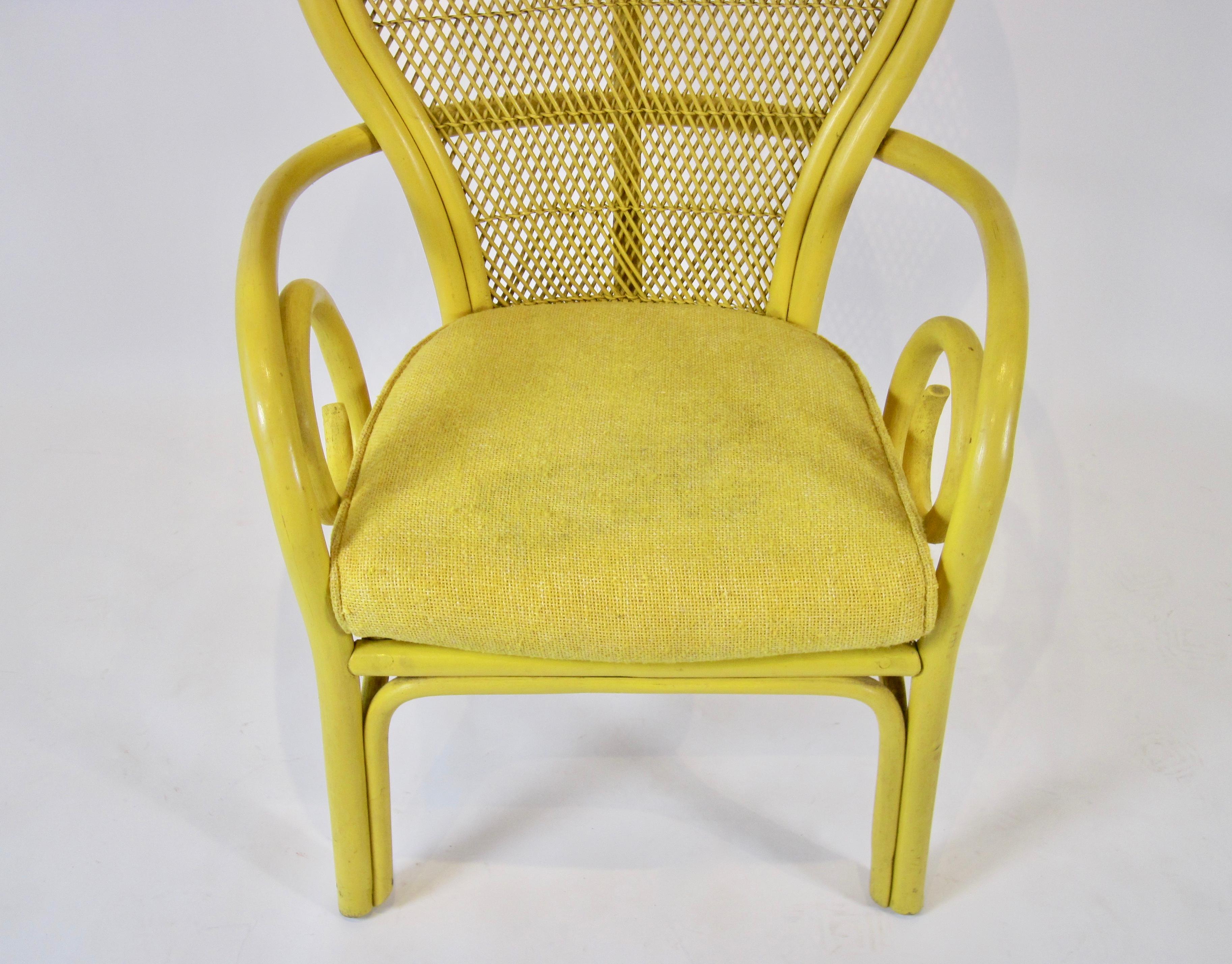 Late 20th Century 1970s Vintage Yellow Rattan Balloon Chair For Sale
