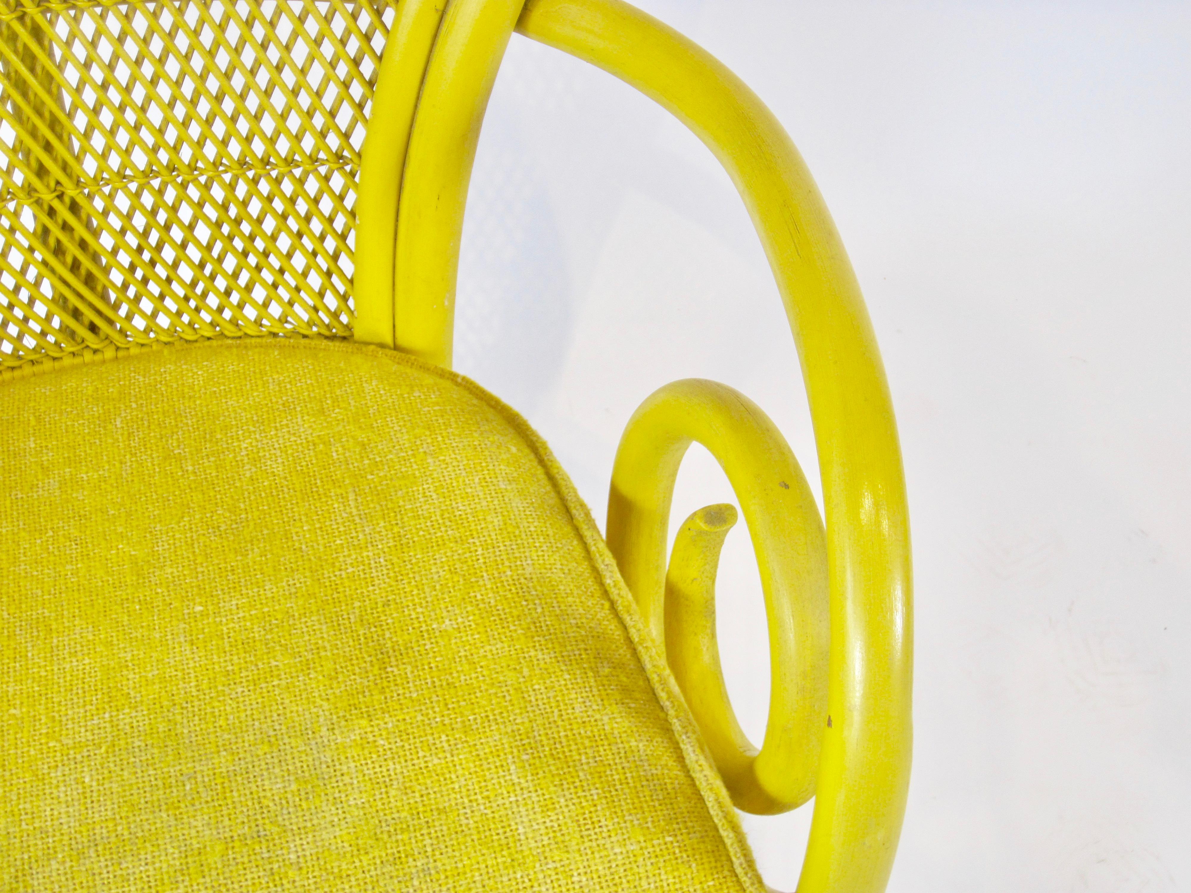 Fabric 1970s Vintage Yellow Rattan Balloon Chair For Sale