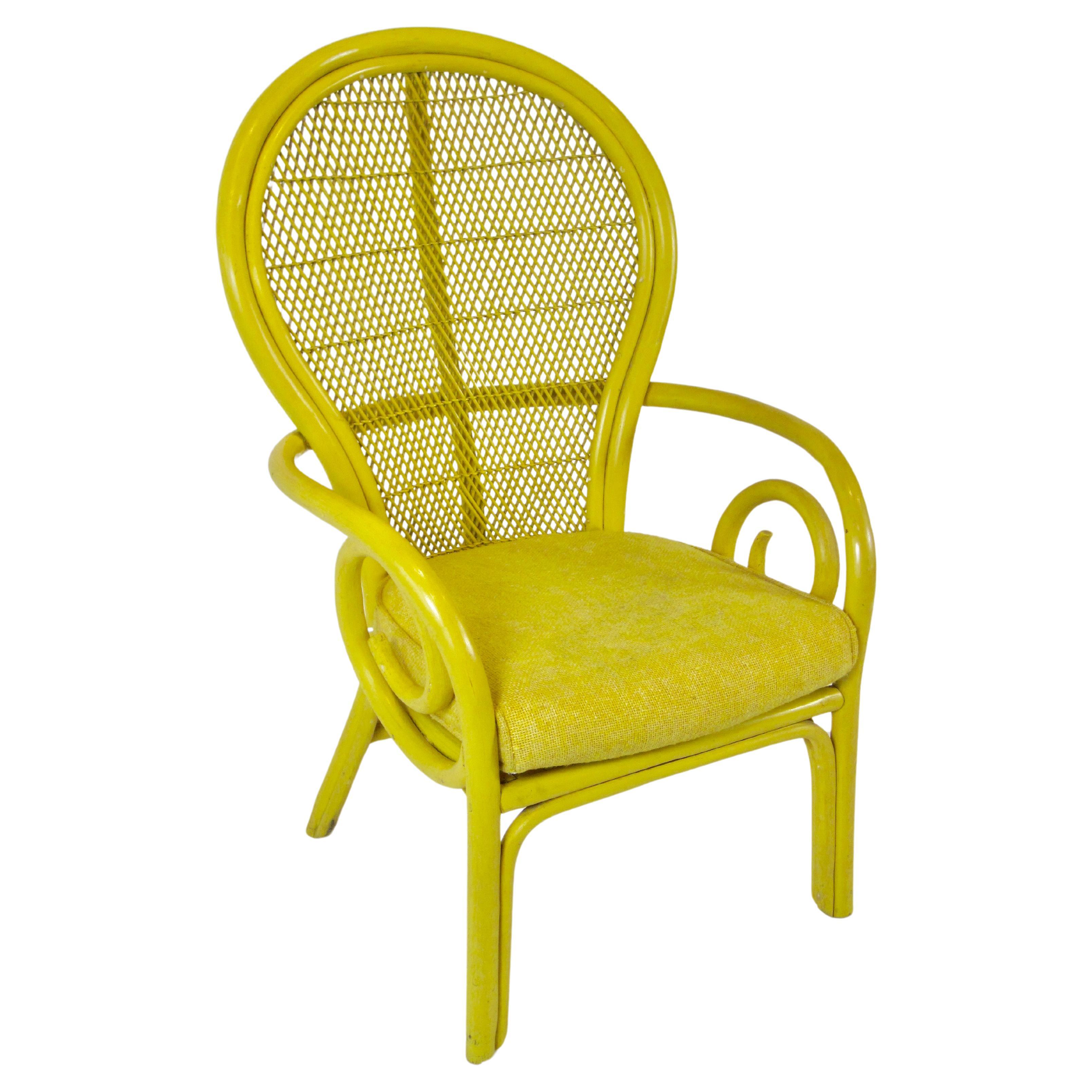 1970s Vintage Yellow Rattan Balloon Chair