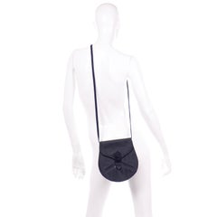 1970s Vintage Yves Saint Laurent Navy Blue Leather YSL Shoulder Bag