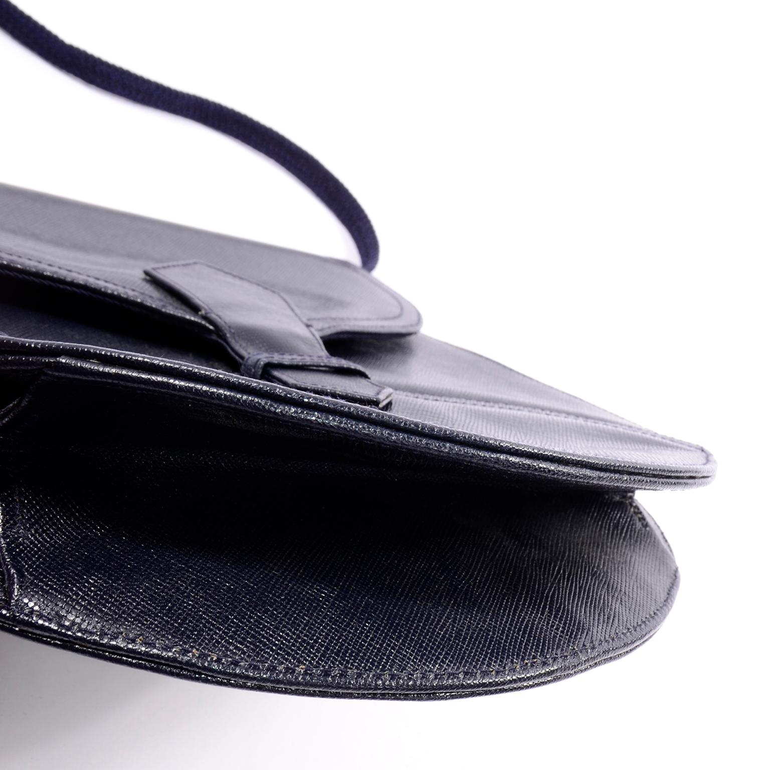 1970s Vintage Yves Saint Laurent Navy Blue Leather YSL Shoulder Bag In Excellent Condition In Portland, OR