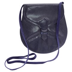 1970s Vintage Yves Saint Laurent Navy Blue Leather YSL Shoulder Bag 